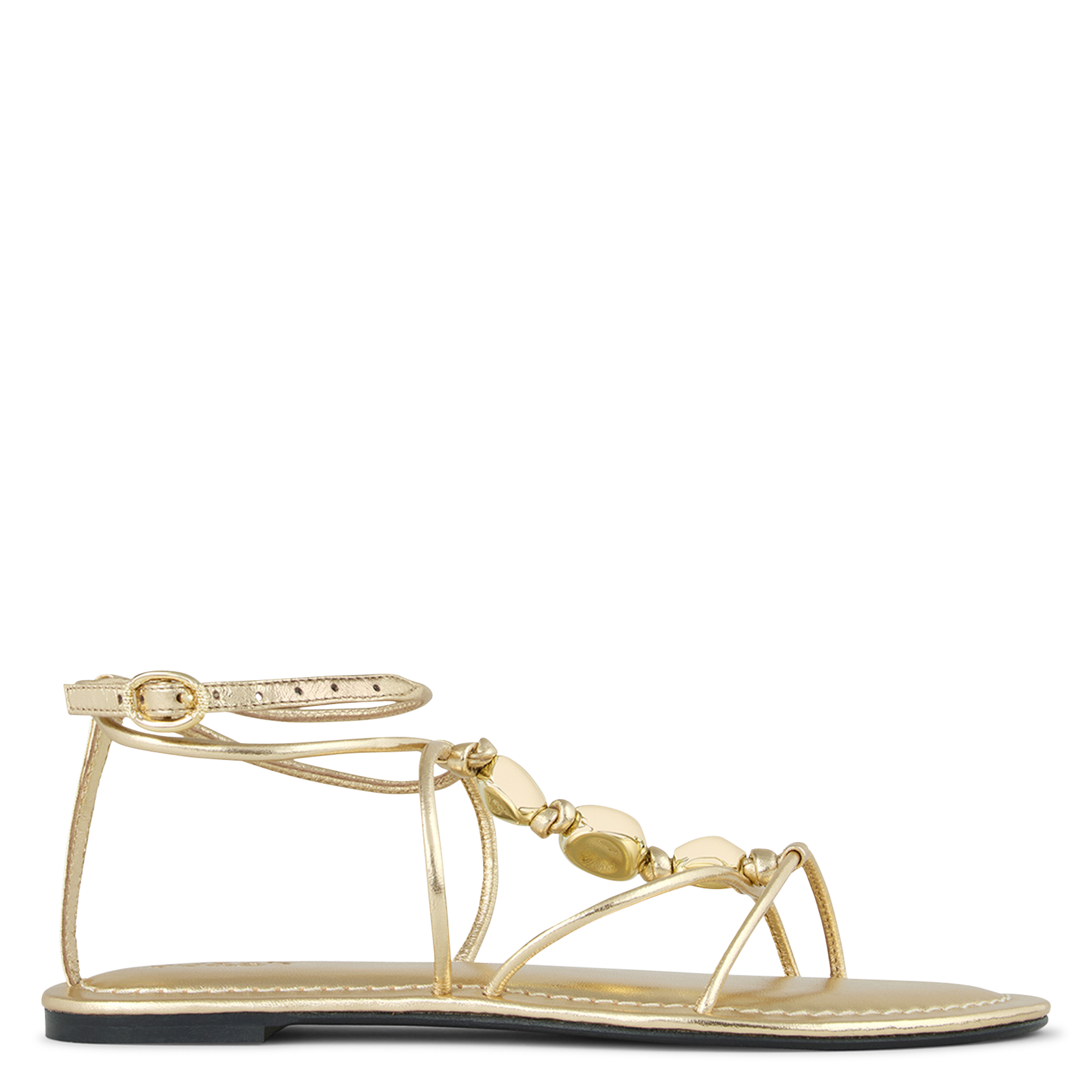 Platte, leren sandalen met kraaltjes BA&SH Goudkleurig