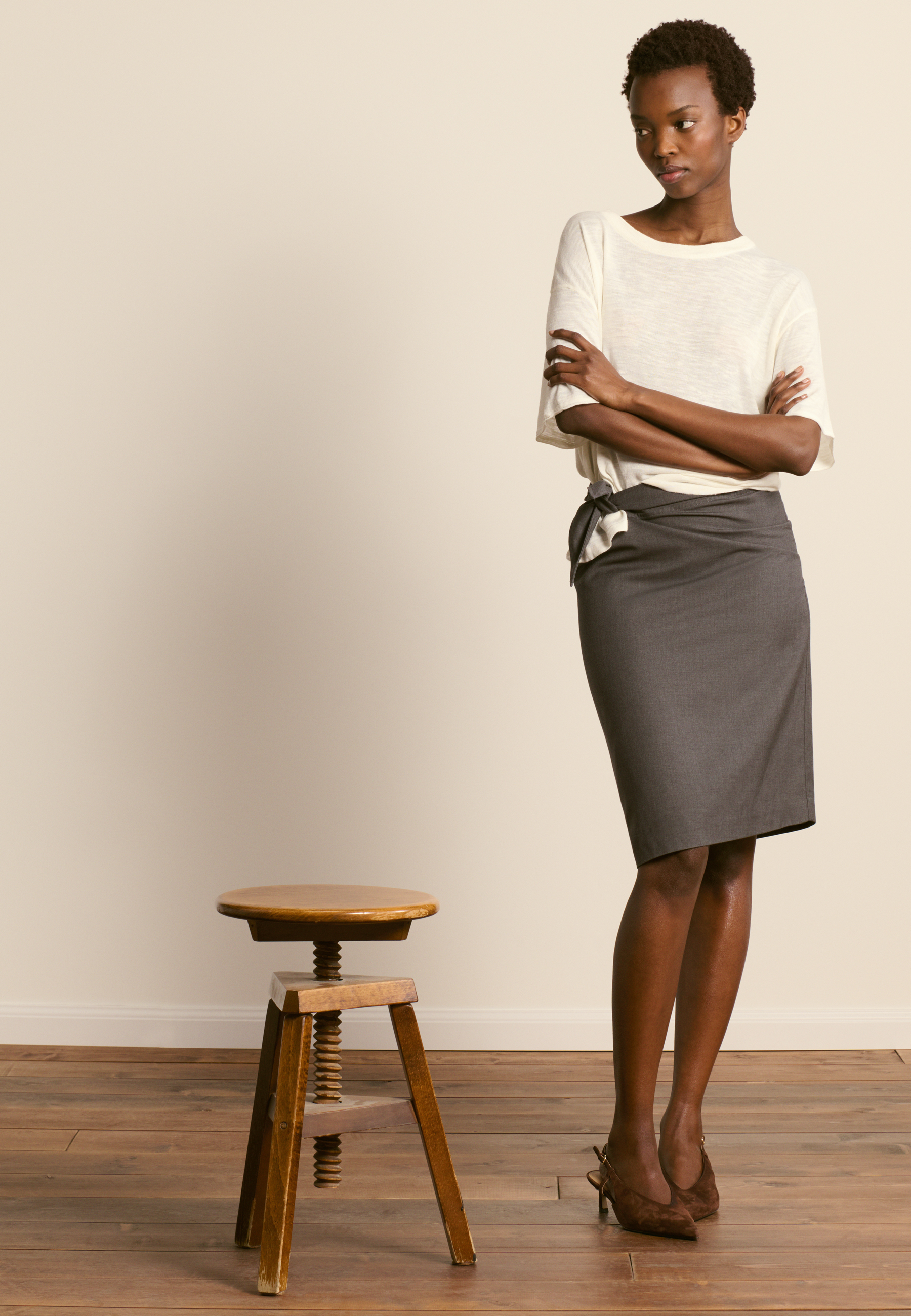 T-shirt col rond en lin flammé MAISON MONTAGUT Blanc