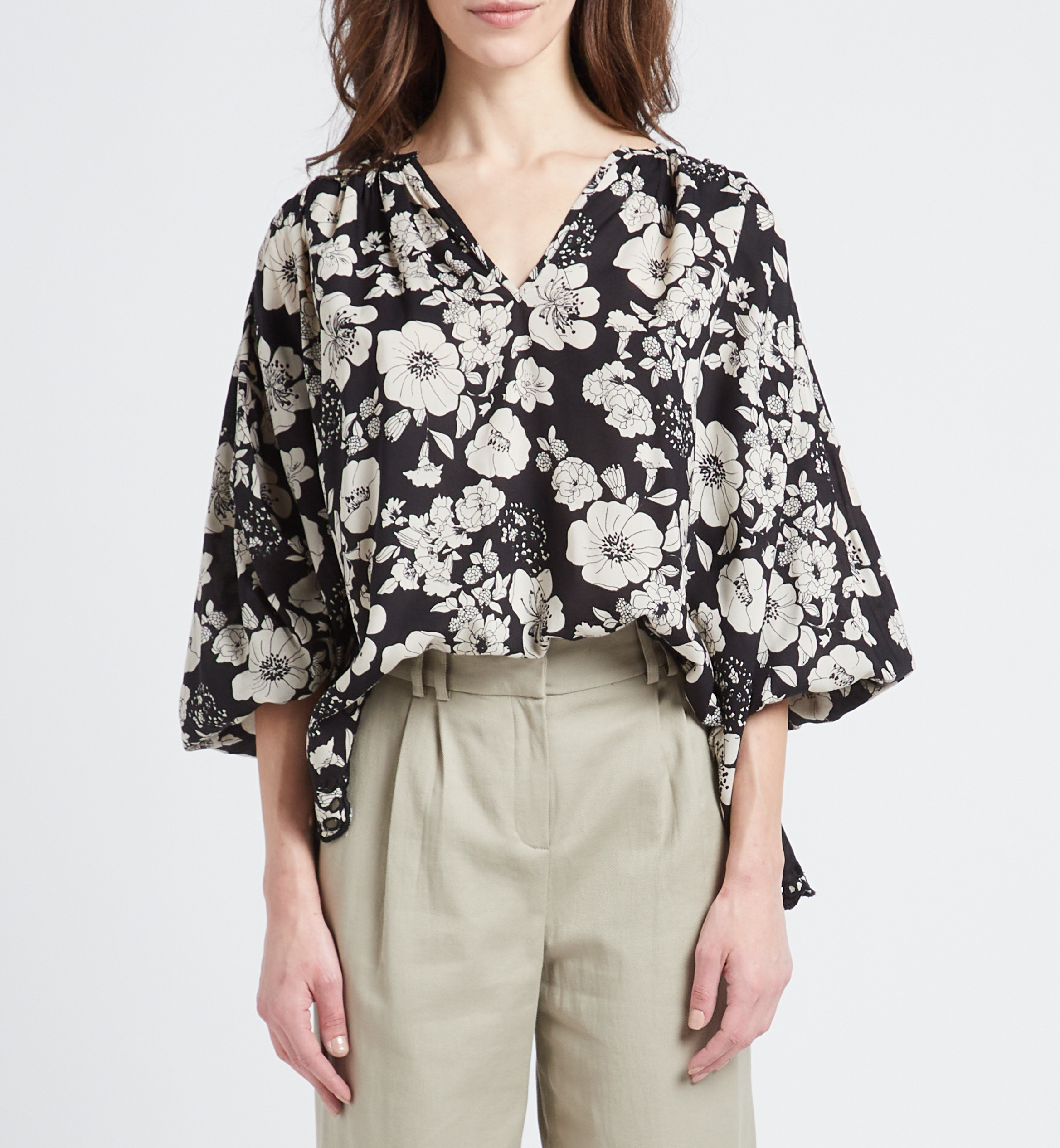 Blouse col V imprimé SWILDENS Noir