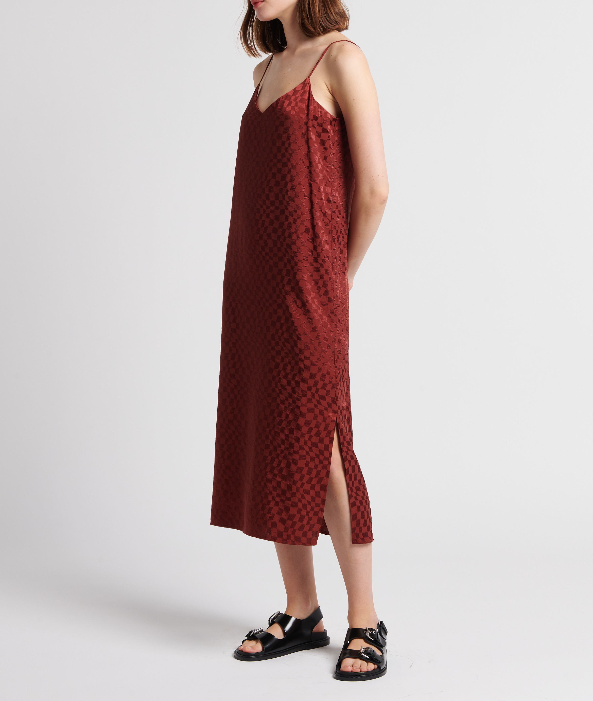 Satin checkered midi dress RITA ROW Red