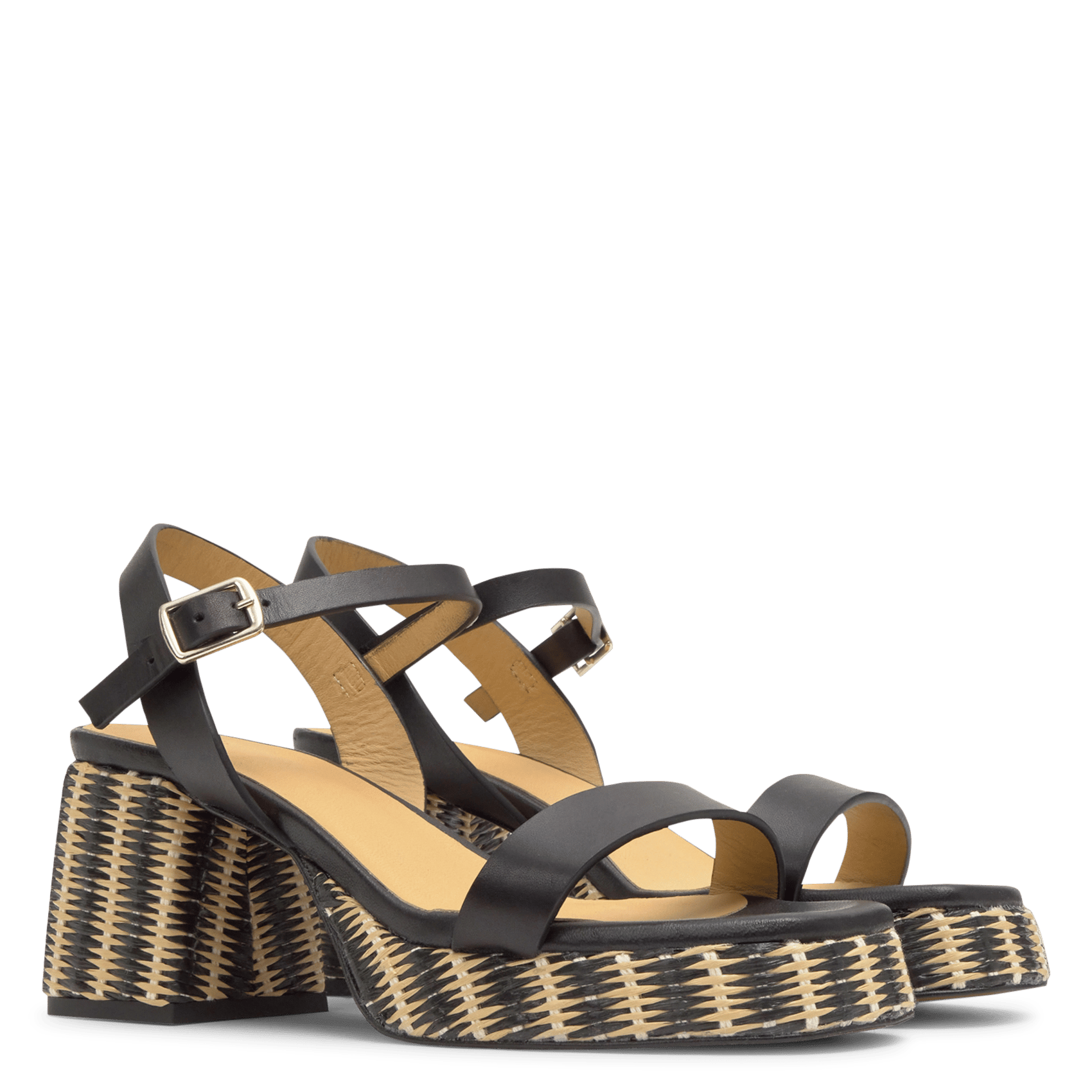 Woven raffia heeled sandals CASTANER Black