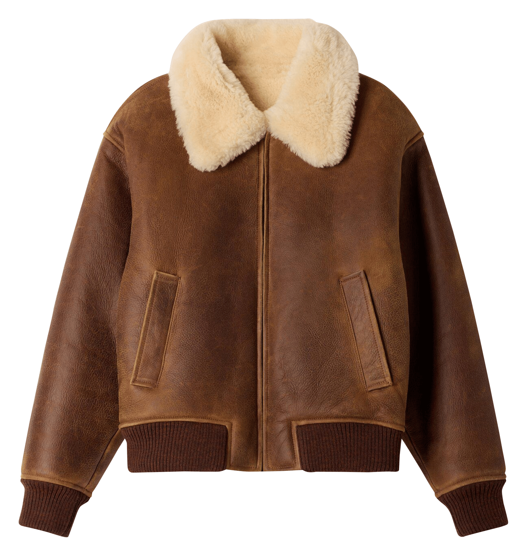 Blouson droit en cuir SANDRO Marron