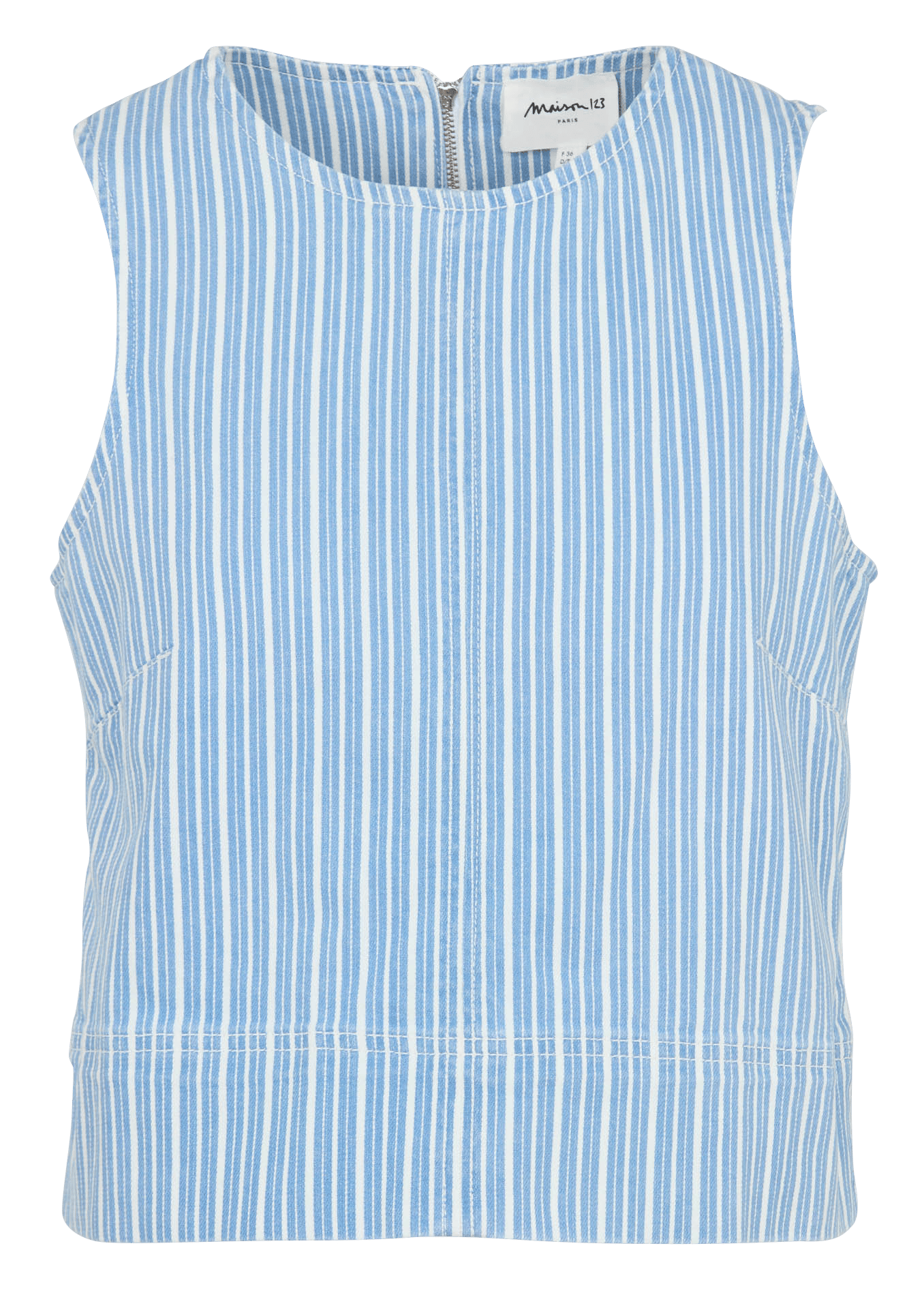 Top droit col rond en coton mélangé rayé MAISON 123 Bleu
