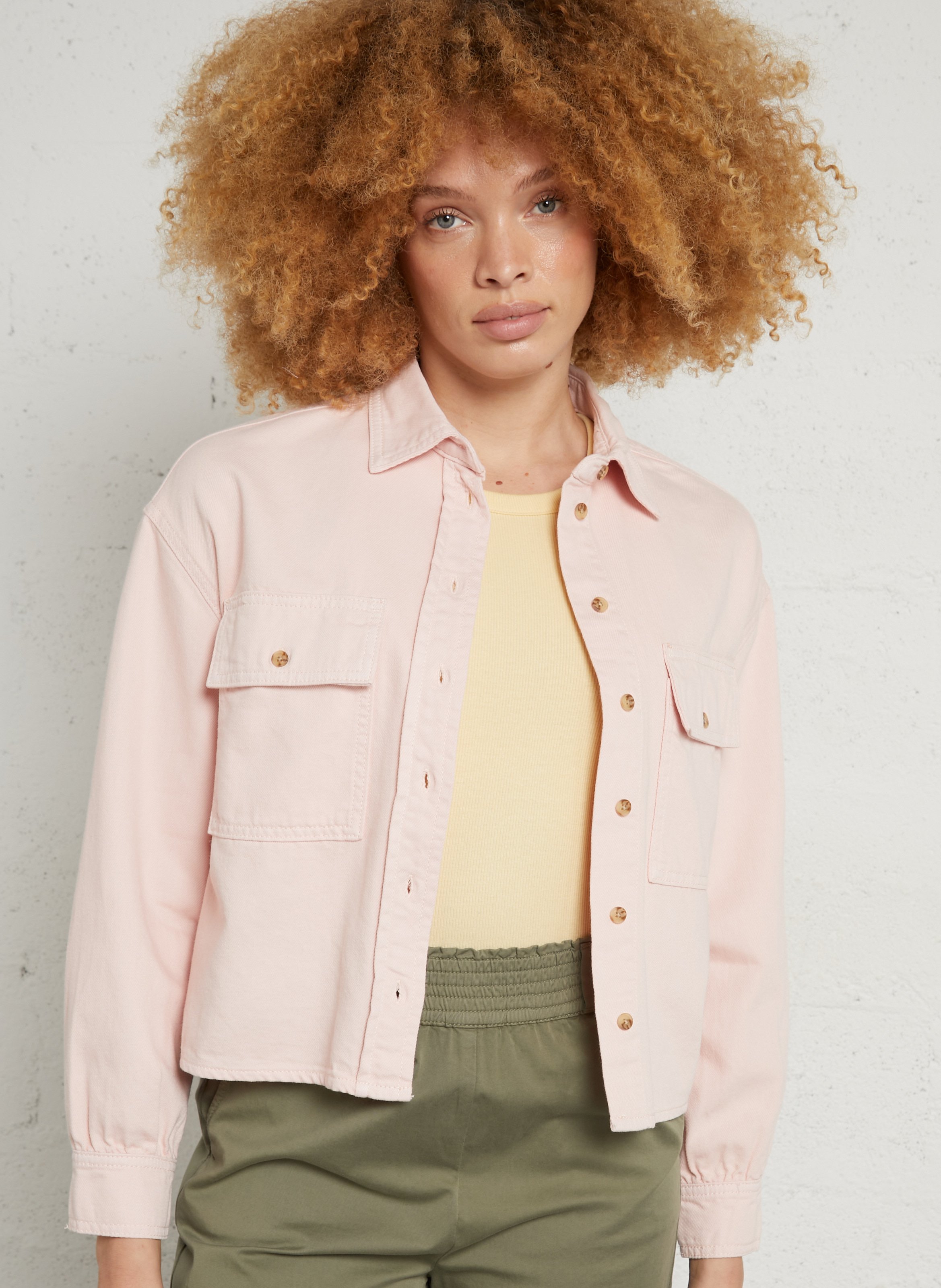 Veste droite col classique en coton MAISON 123 Rose