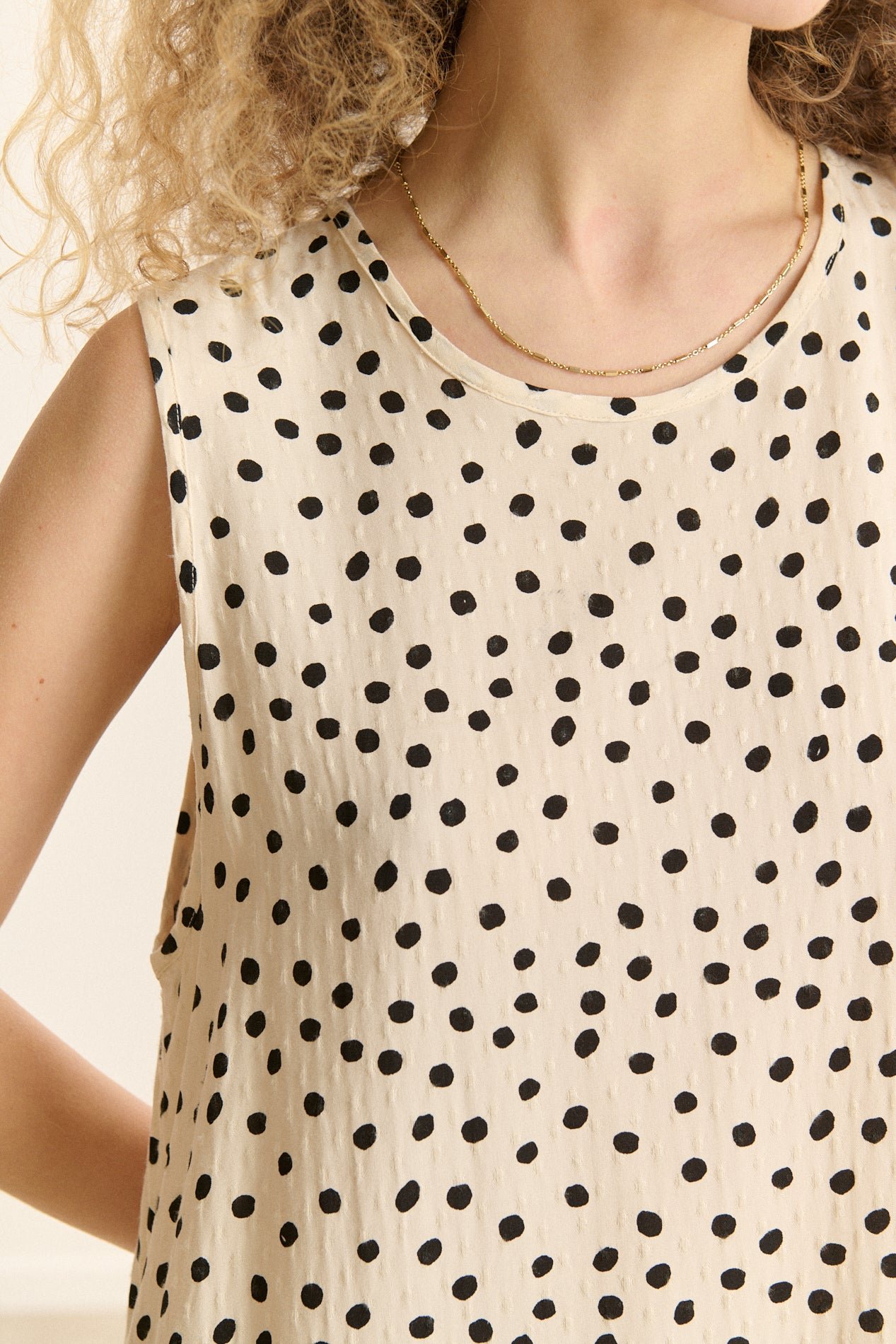 Robe longue sans manches à pois GARANCE PARIS Blanc