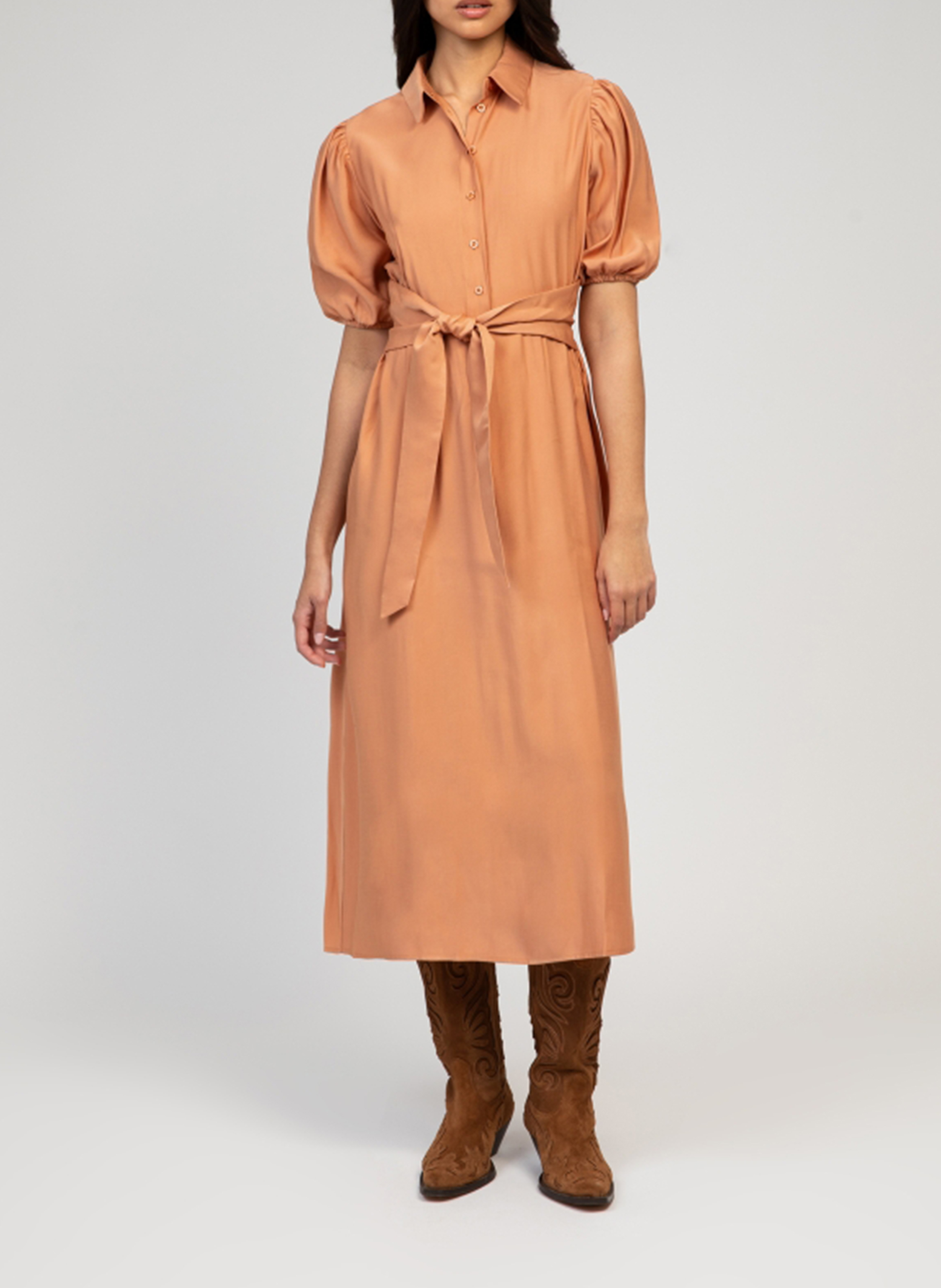 Midi-A-Linie-Kleid mit kurzen Ärmeln AN'GE Orange