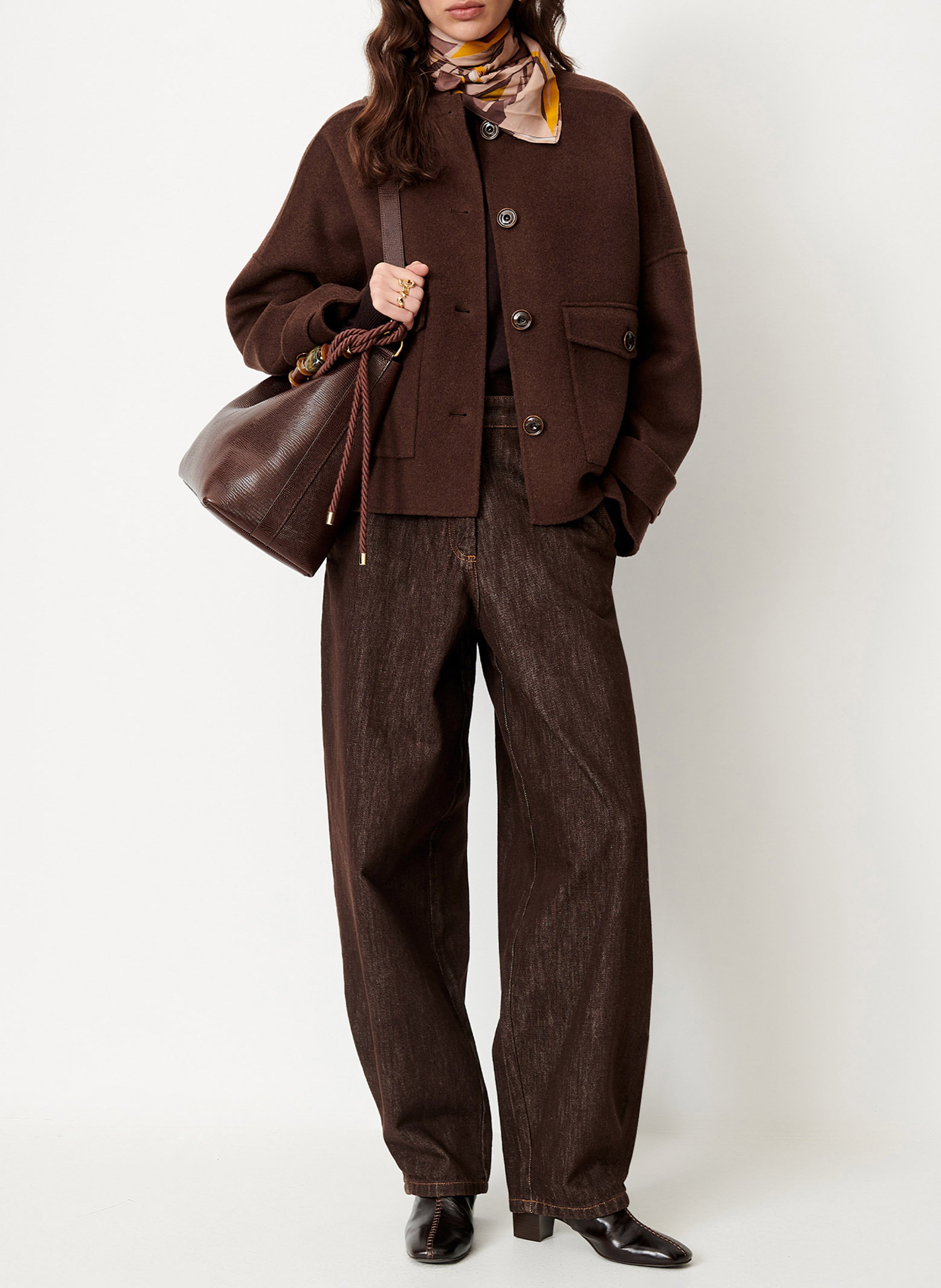 Veste droite en laine mélangée SESSUN Marron