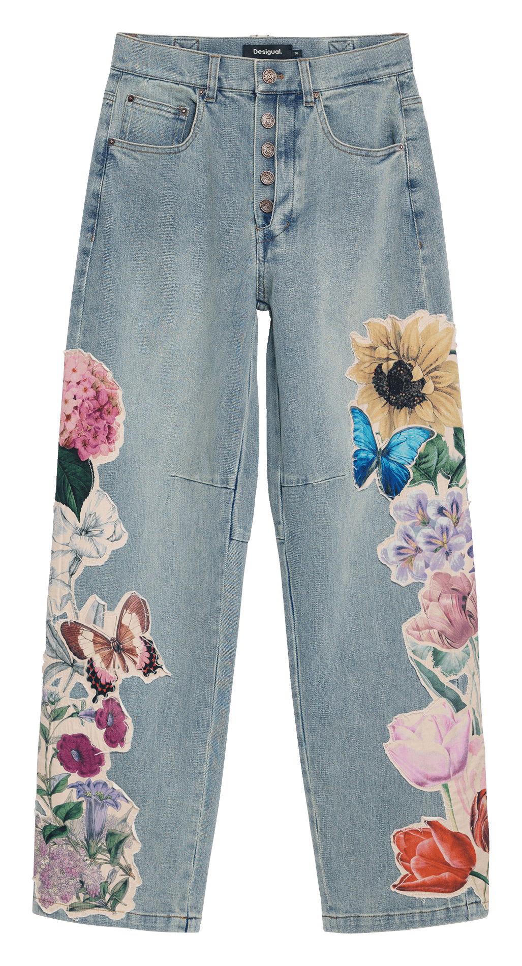 Wijde broek van gemengd katoen met borduursel DESIGUAL Blauw