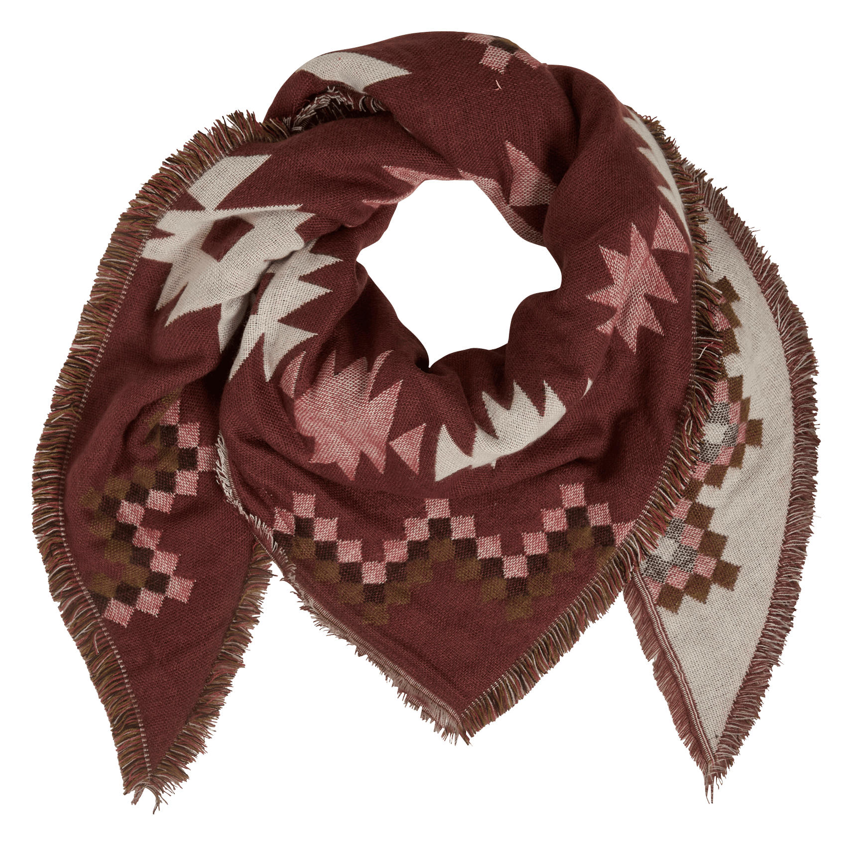 Printed scarf with fringed trim VILA Brown