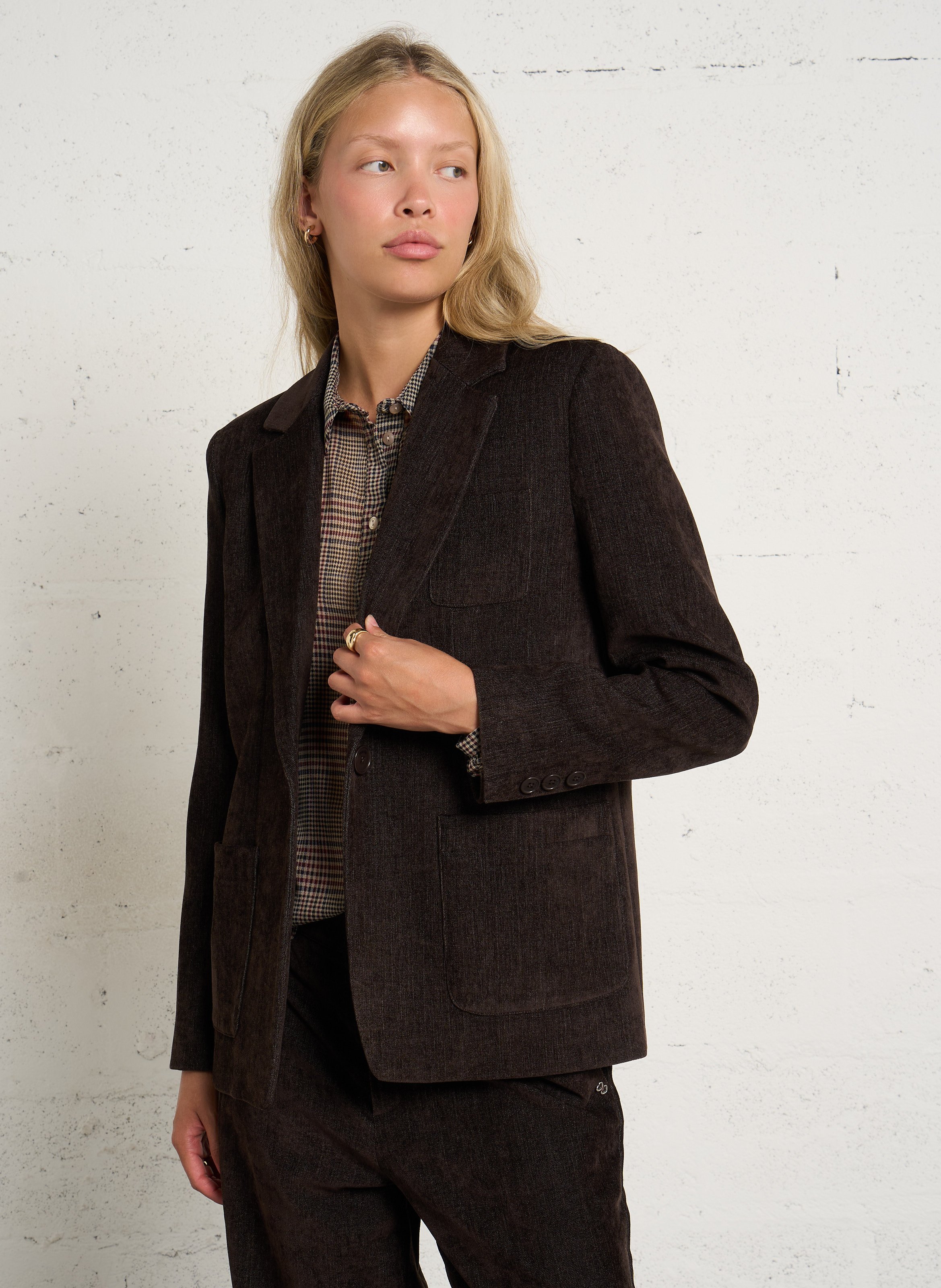 Straight velvet blazer PLEASE Brown