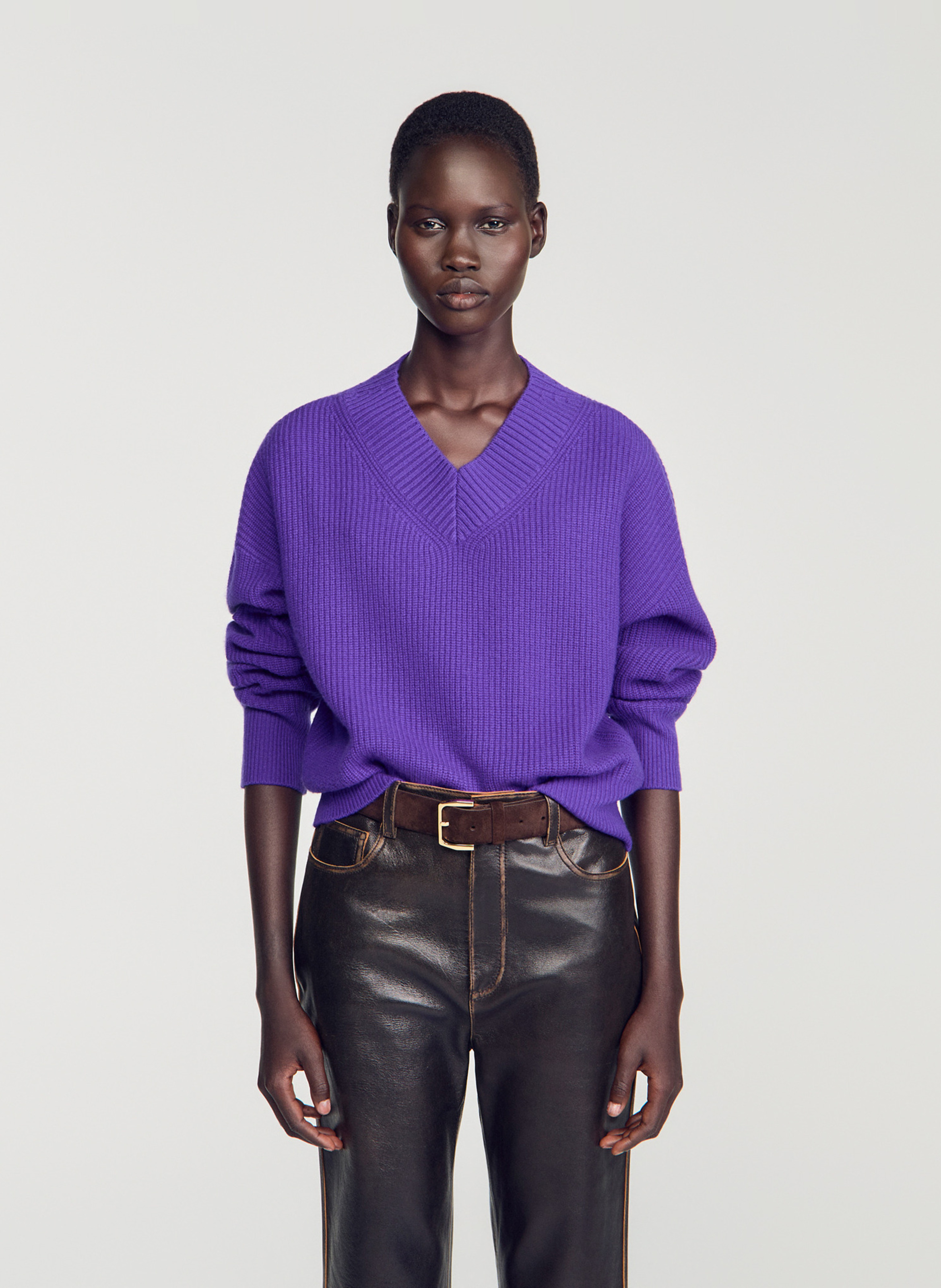 Pull ample col V en laine SANDRO Violet
