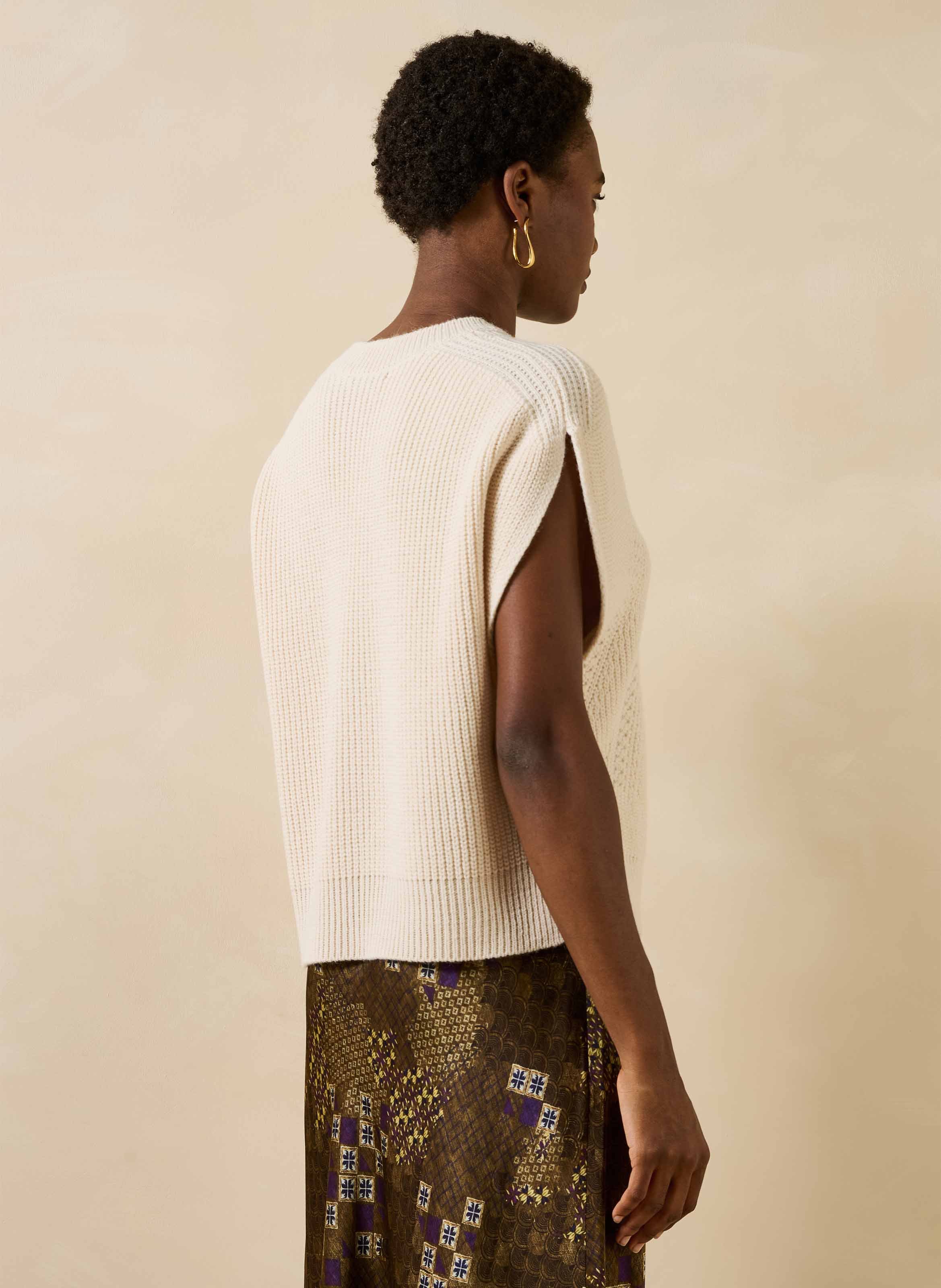 Ample ribbed boat neck sweater with pearl detail LA FEE MARABOUTEE White