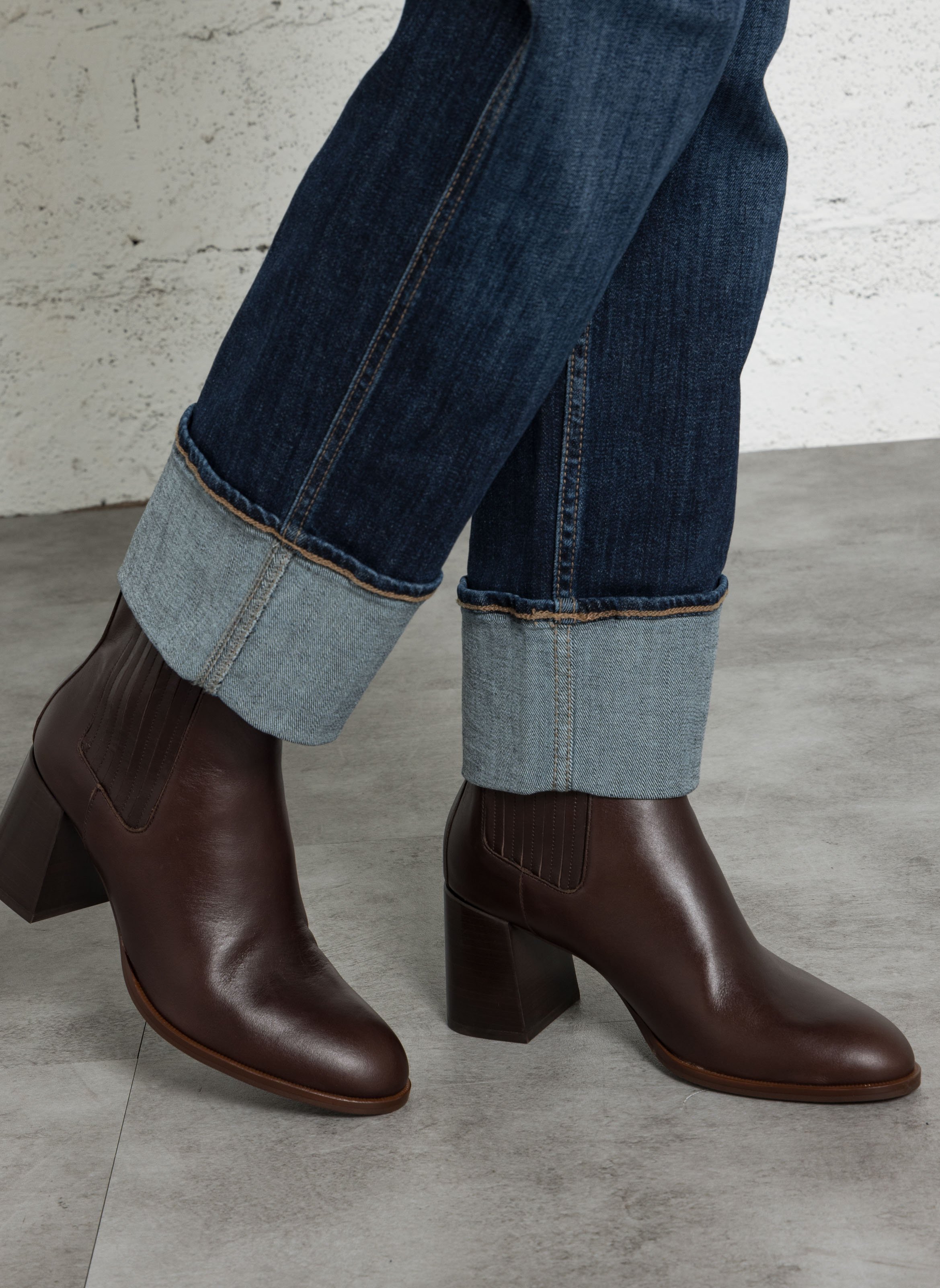 Bottines hautes unies en cuir BOCAGE Marron