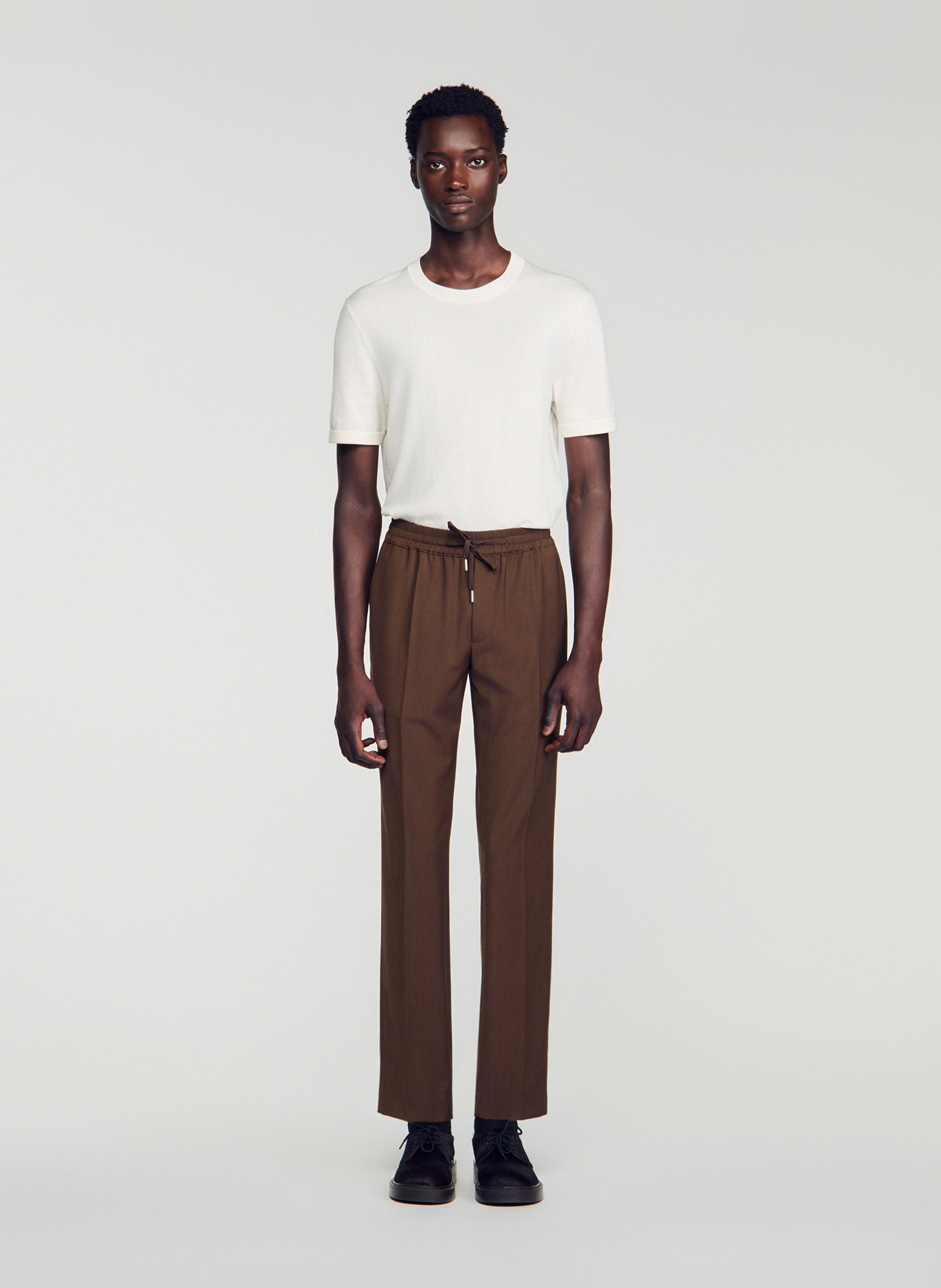 Pantalon droit en laine mélangée SANDRO Marron