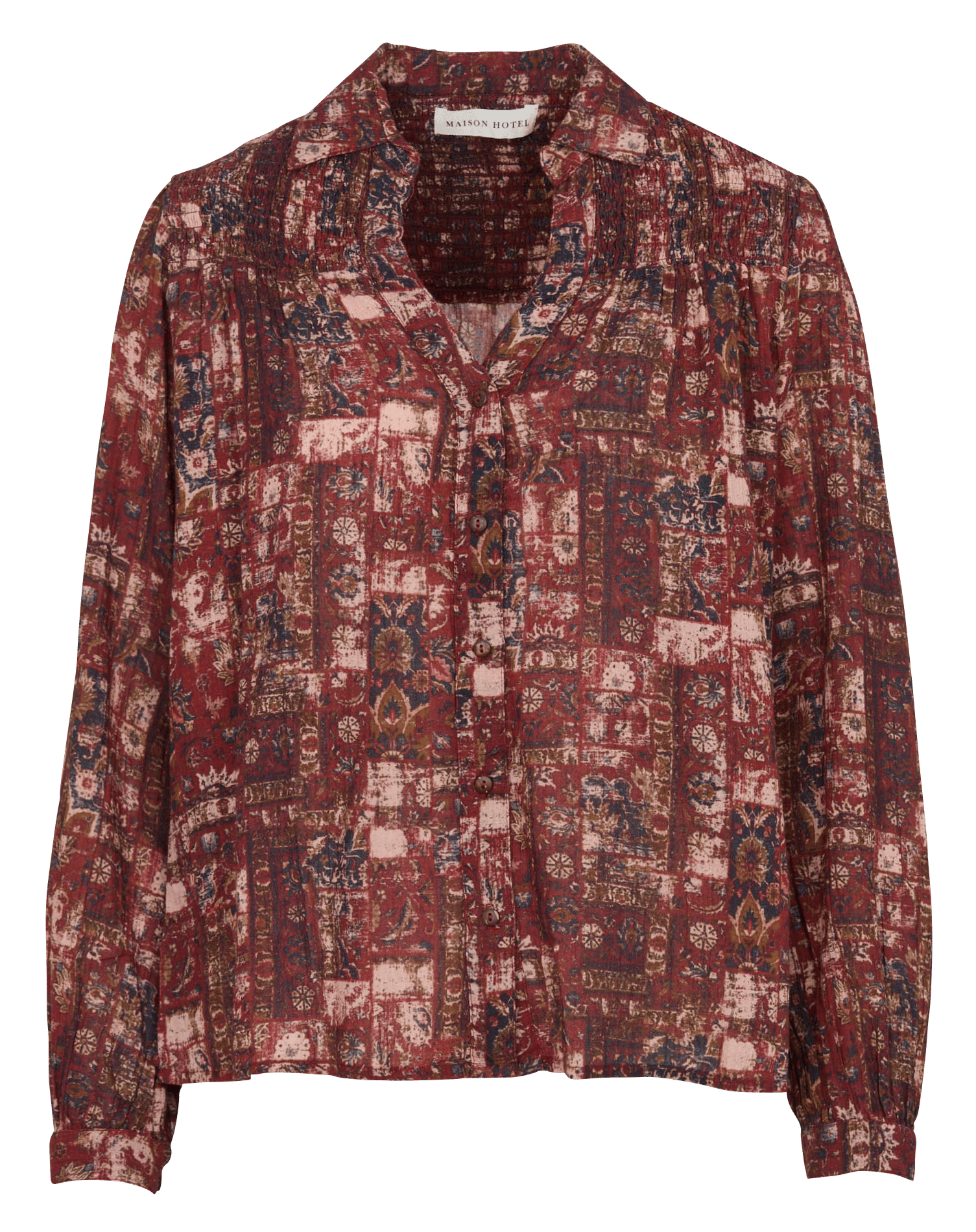 Chemise droite col V imprimée MAISON HOTEL Marron