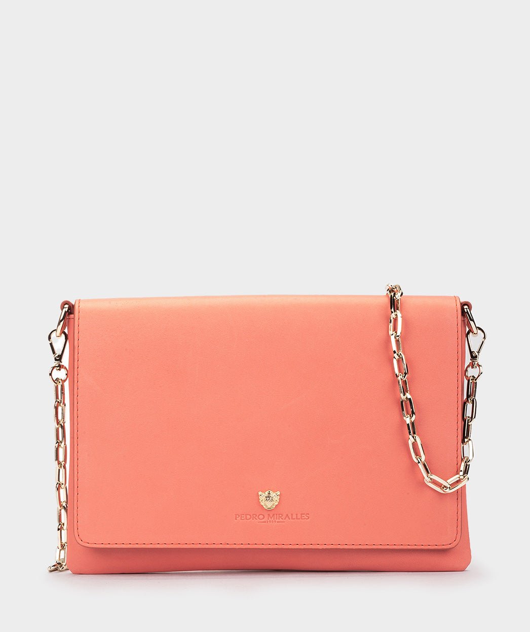 Leather evening clutch with chain. PEDRO MIRALLES Orange