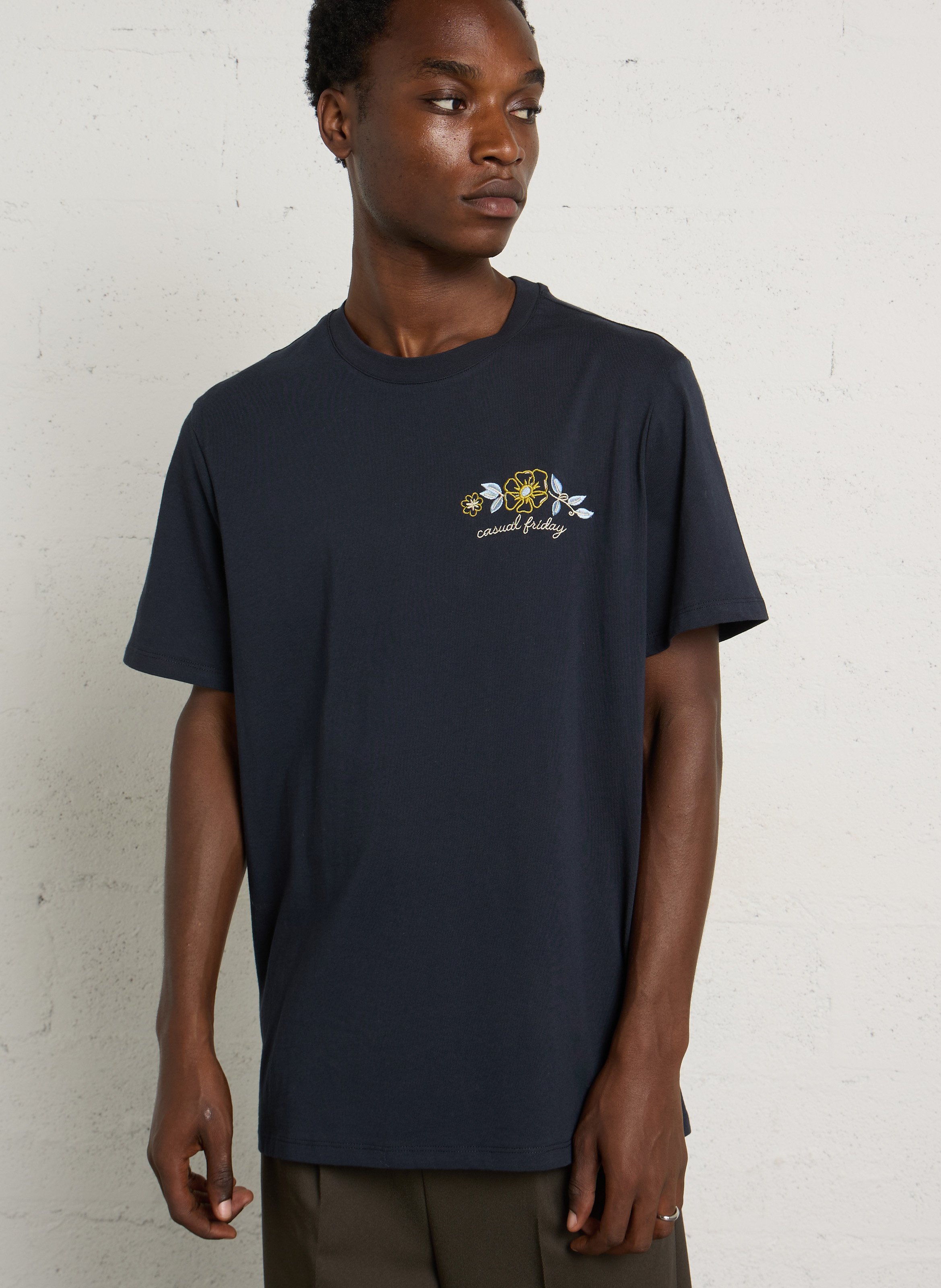Tee shirt brodé en coton CASUAL FRIDAY Bleu
