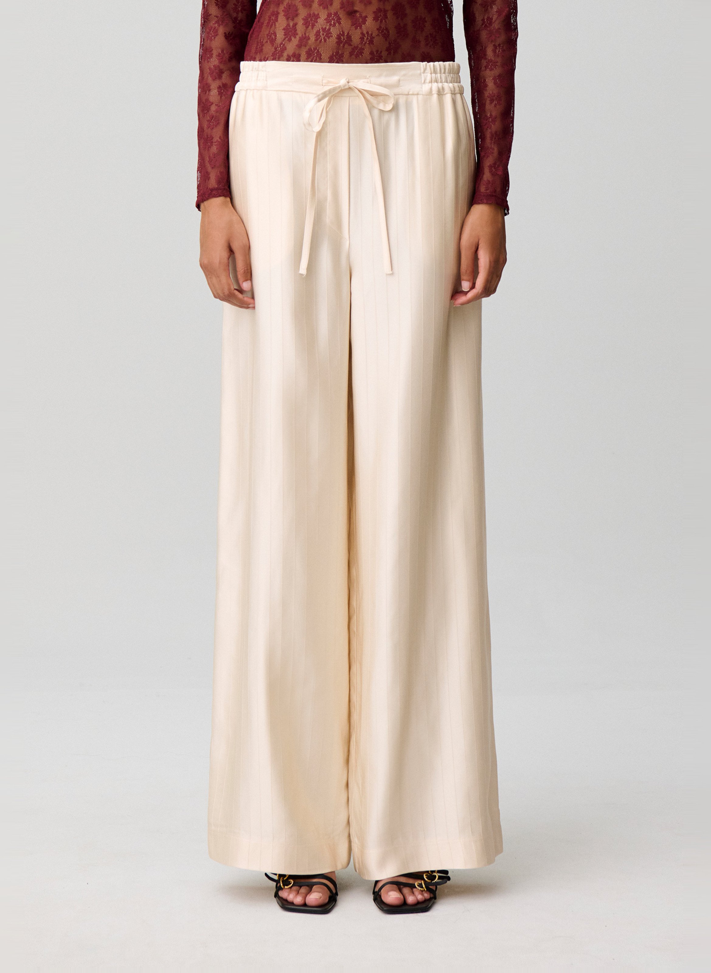 Pantalon ample taille haute rayé CLAUDIE PIERLOT Beige