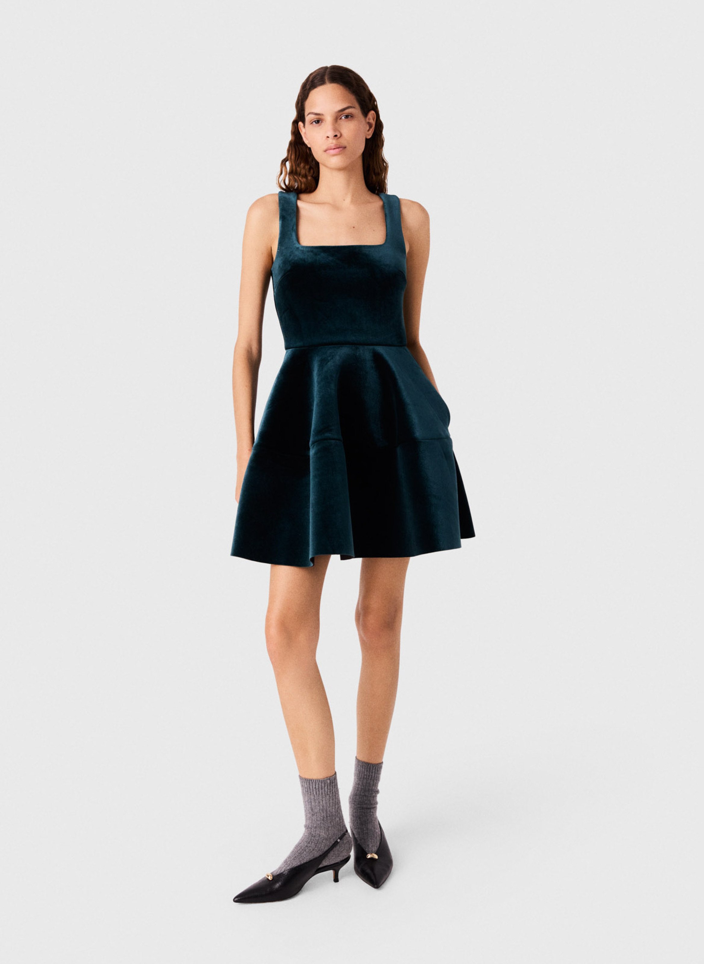 Robe évasée courte en velours MAJE Vert