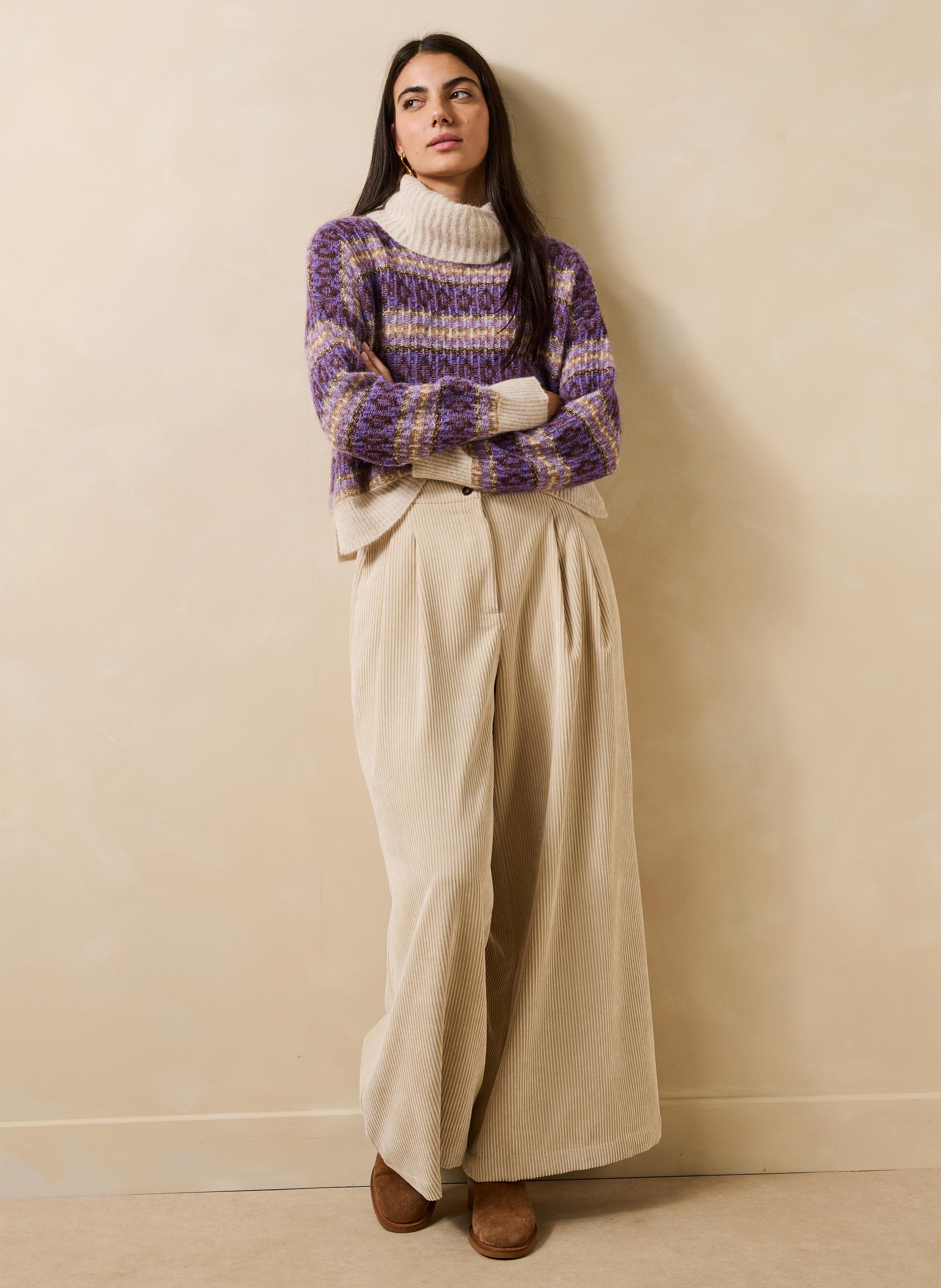 Wijde broek van corduroy | Beige LA FEE MARABOUTEE Dames
