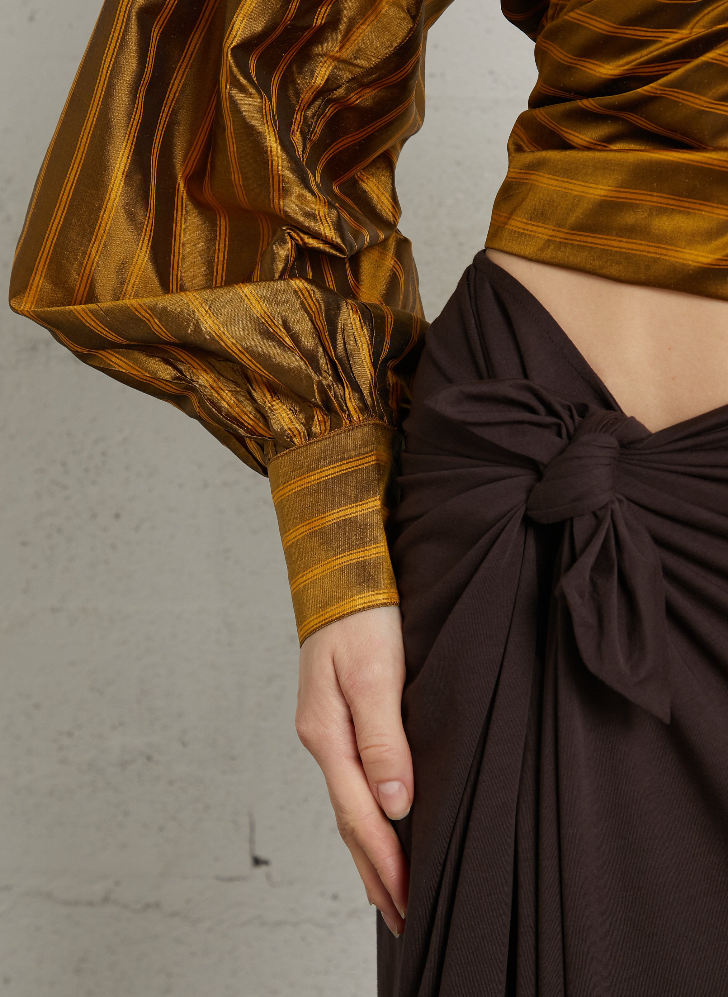 Gestreepte zijden blouse met strik MES DEMOISELLES Oranje