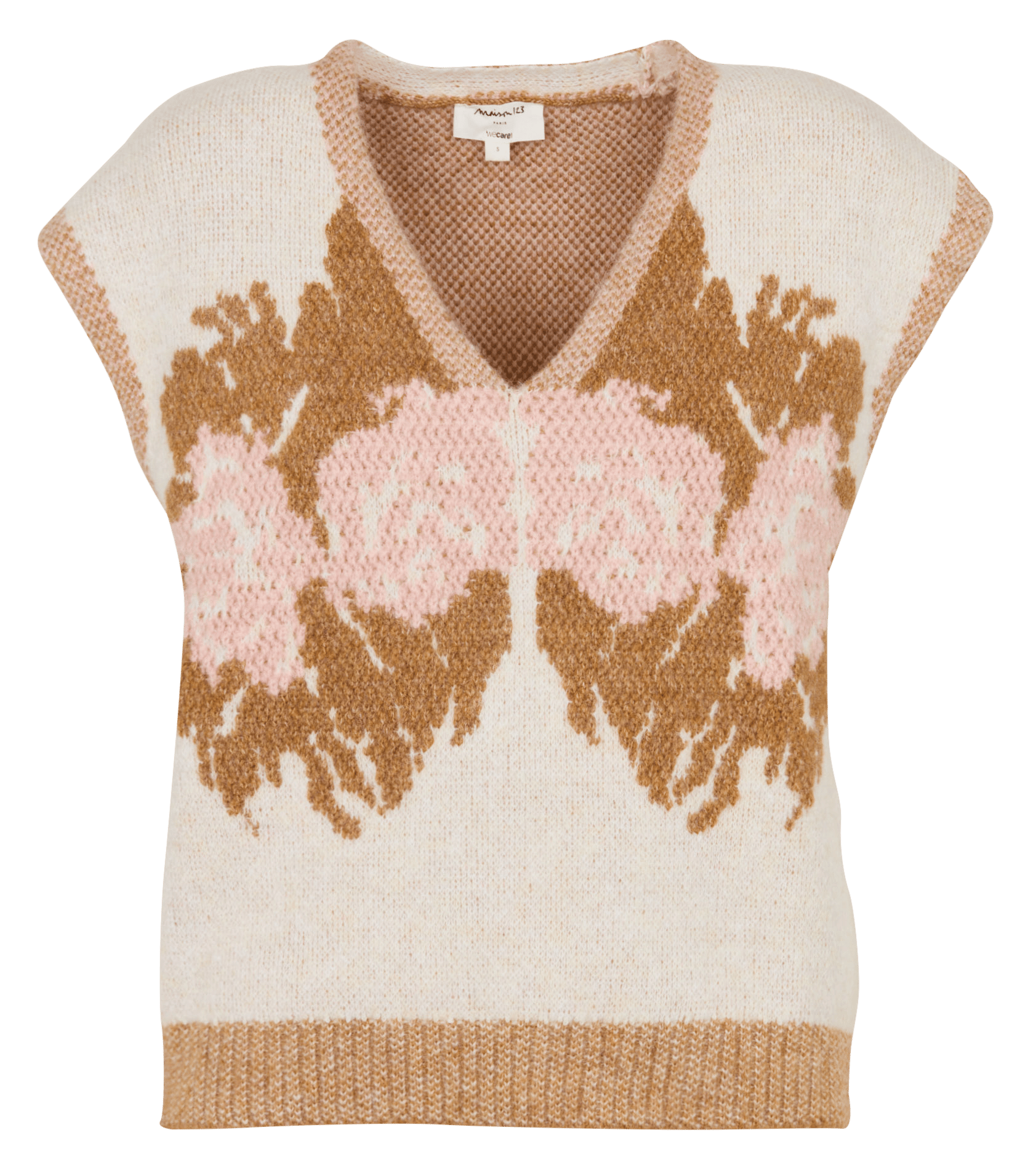 Rechte mouwloze top met V-hals en print MAISON 123 Beige