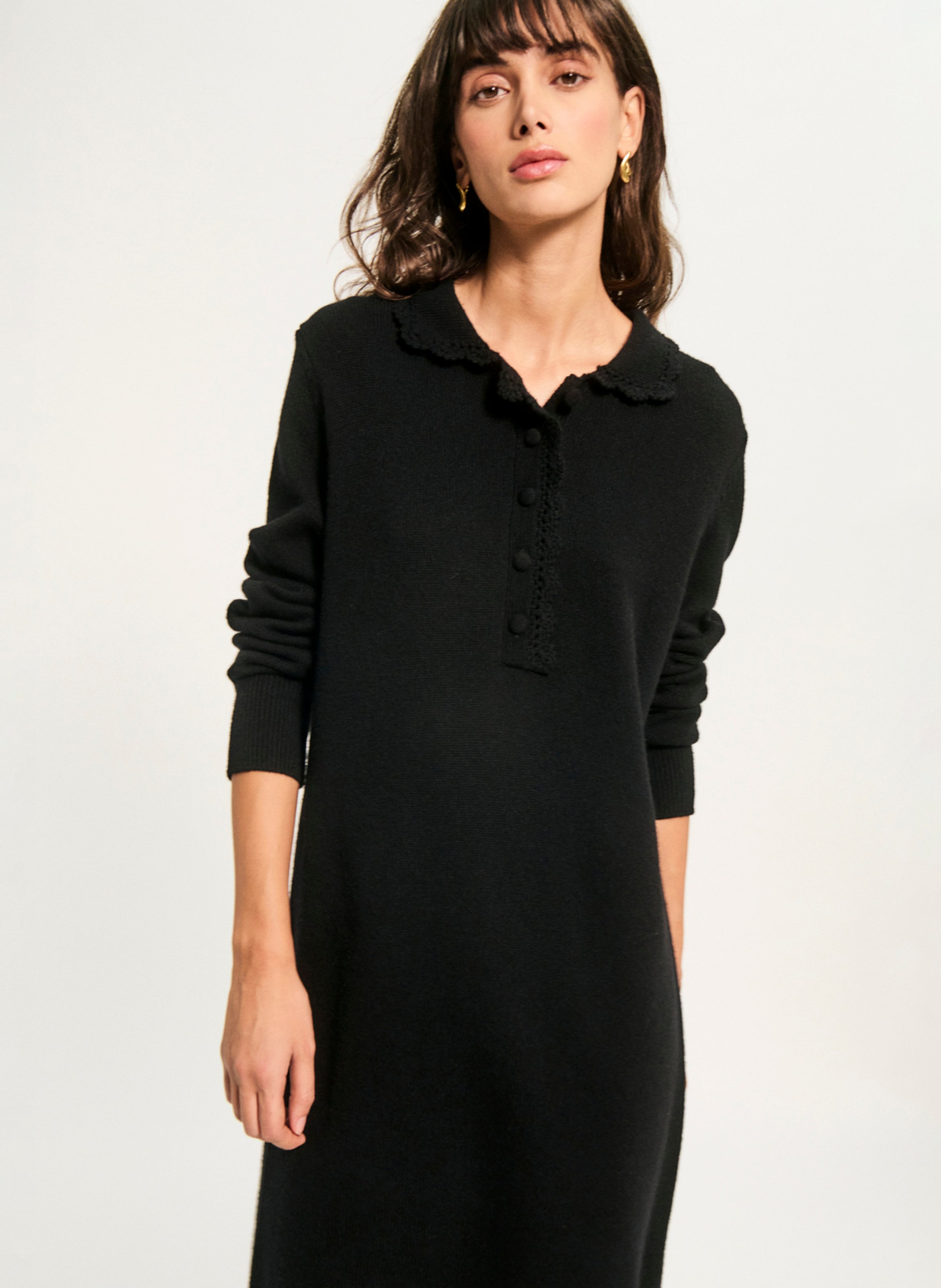 Robe droite boutonnée en laine PABLO Bleu