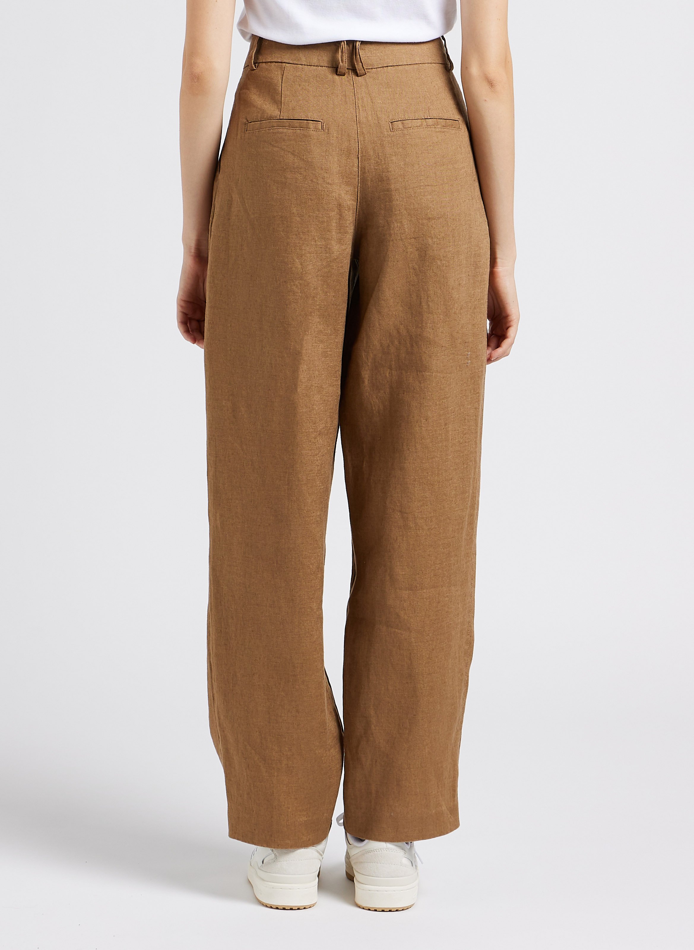 Pantalon taille haute en lin VILA Marron