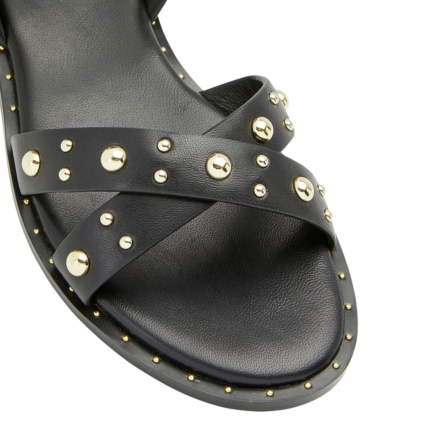 Platte, leren sandalen met studs COSMOPARIS Zwart