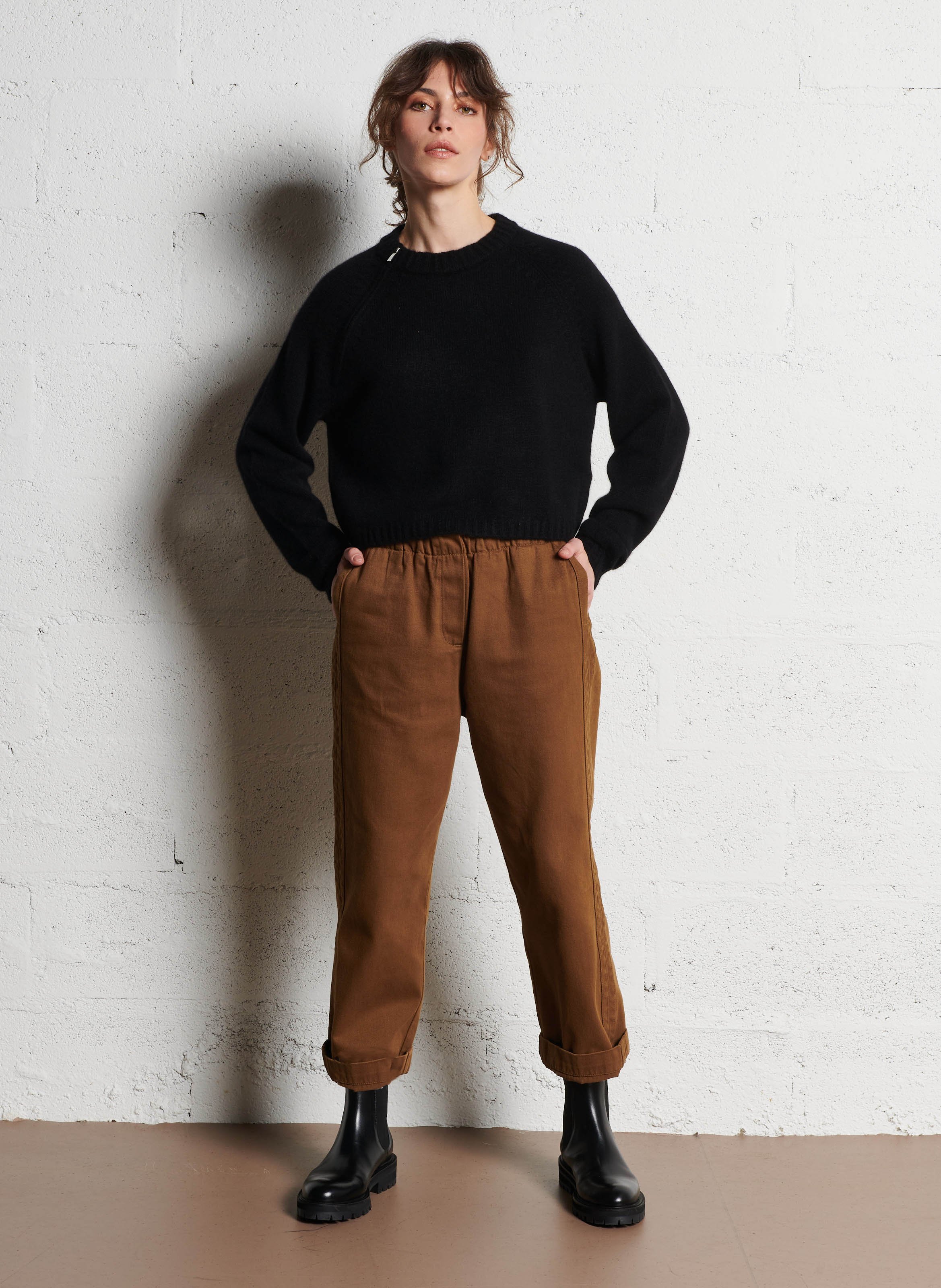 Korte ronde hals kasjmier trui BA&SH Zwart