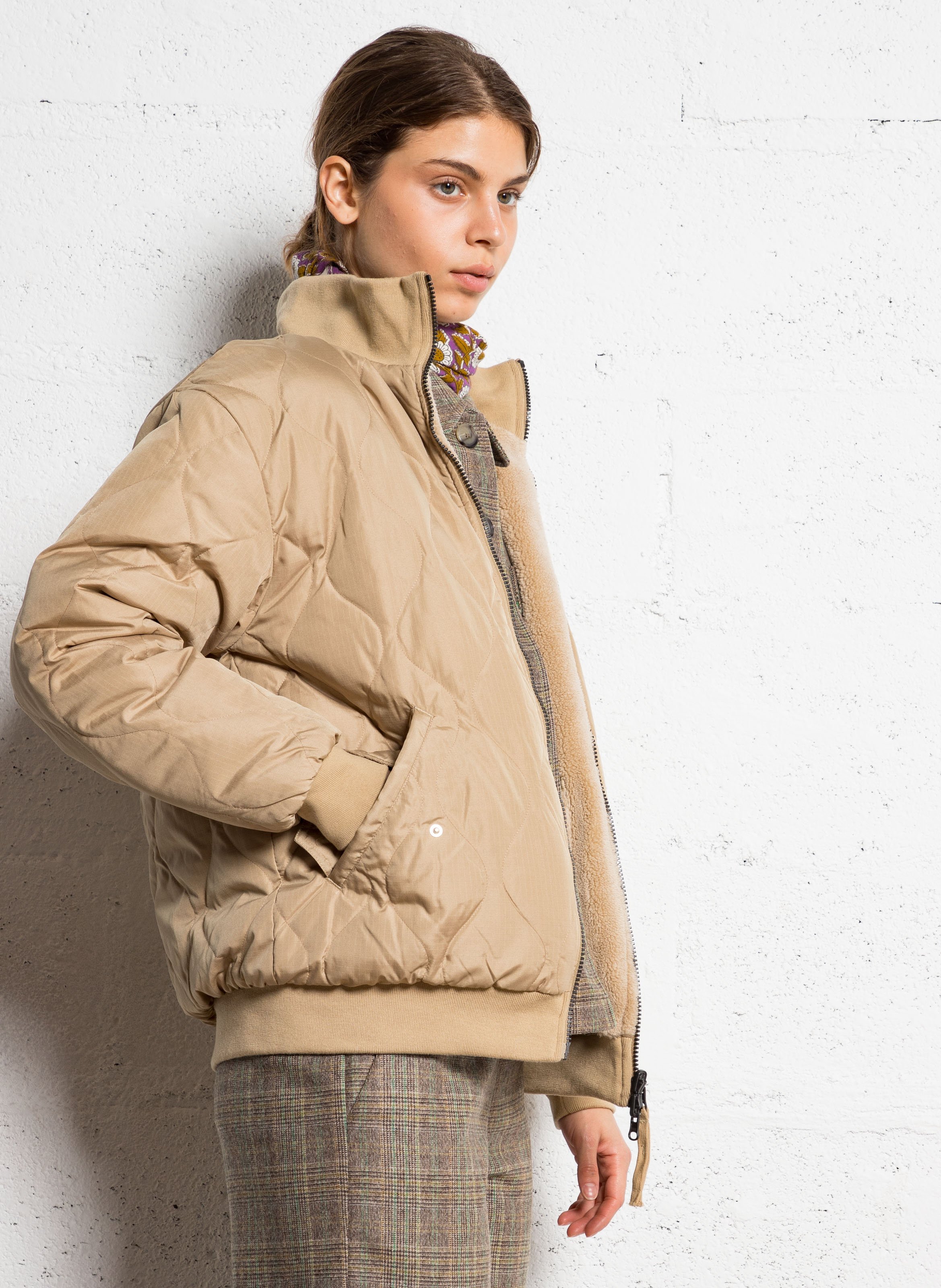 Veste droite réversible col montant TAION Beige
