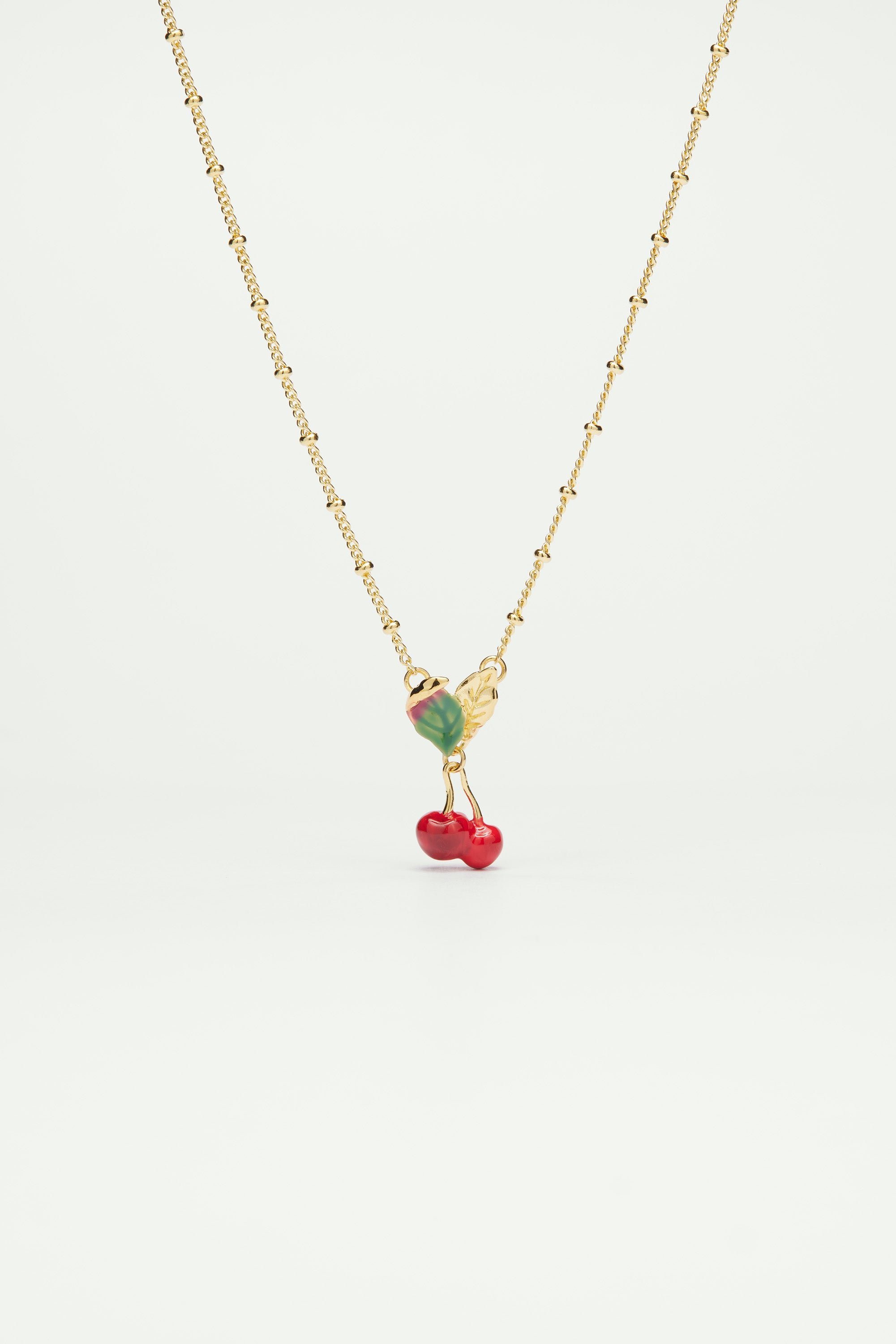 Cherry and Leaves Pendant Necklace LES NEREIDES Red