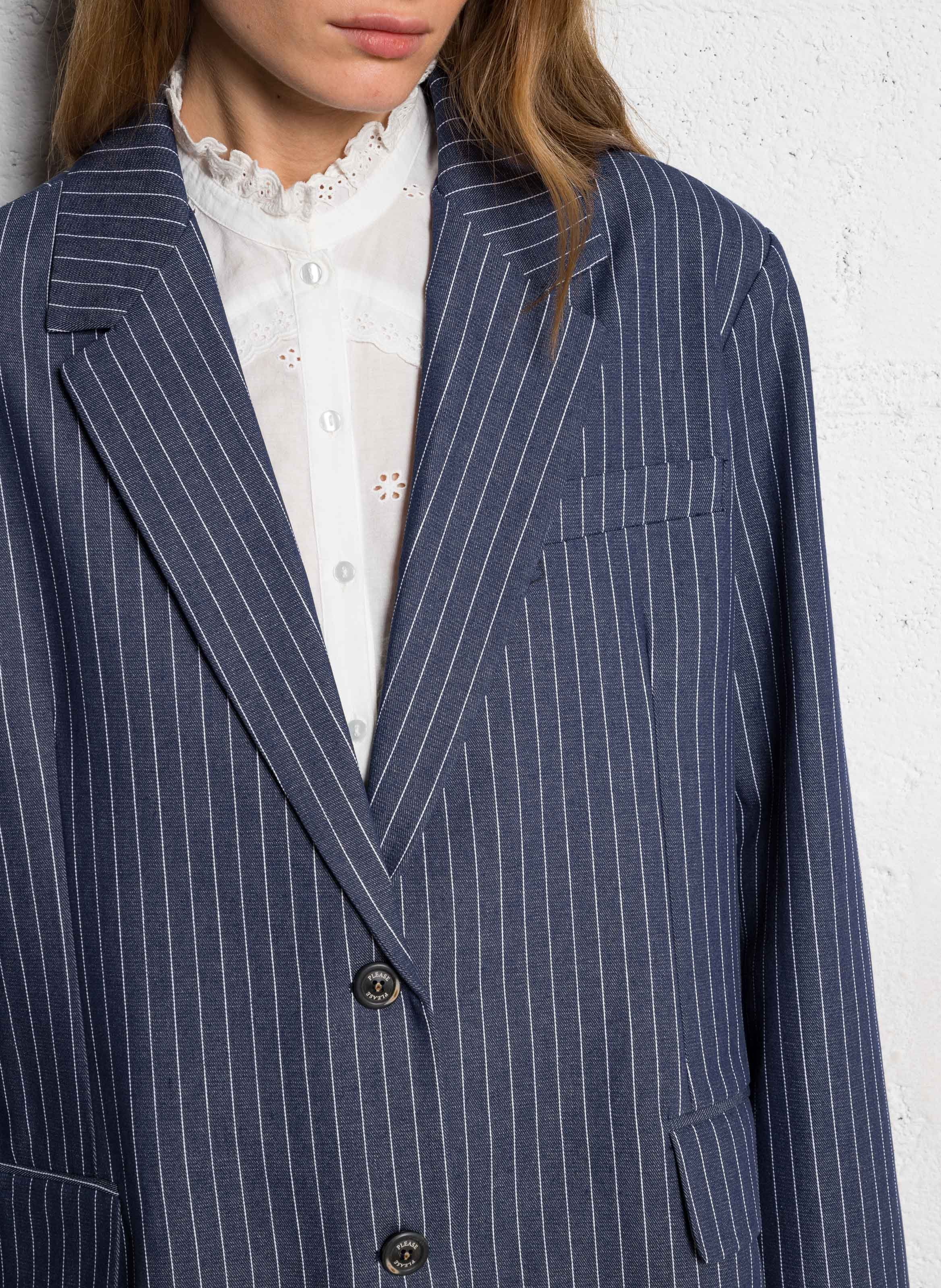 Veste oversize en coton rayé PLEASE Bleu