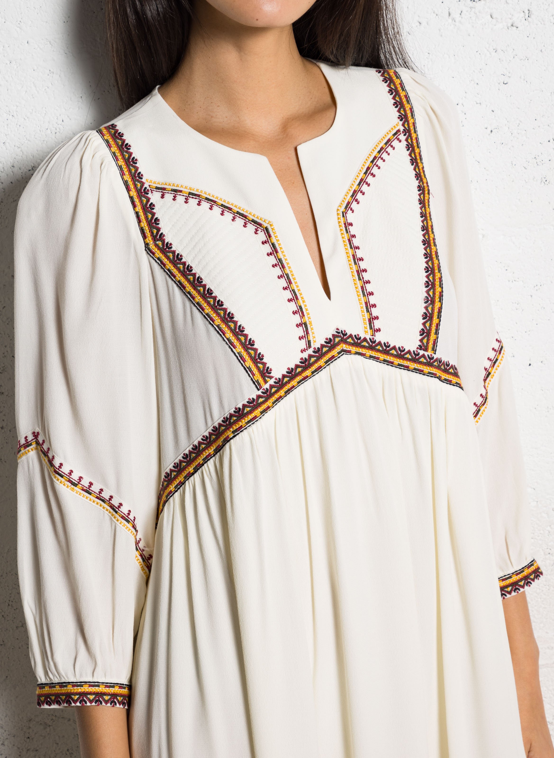 Robe Casual Robe Bash Occasion Loose V-neck Dress Ecru