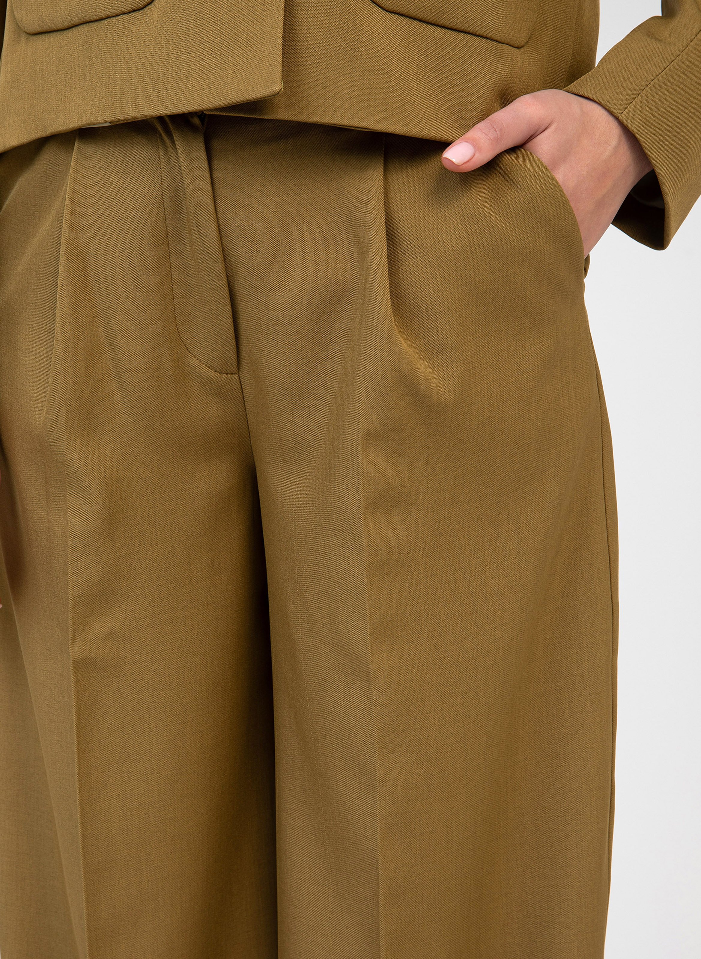 High-waisted pleated pants AN'GE Khaki