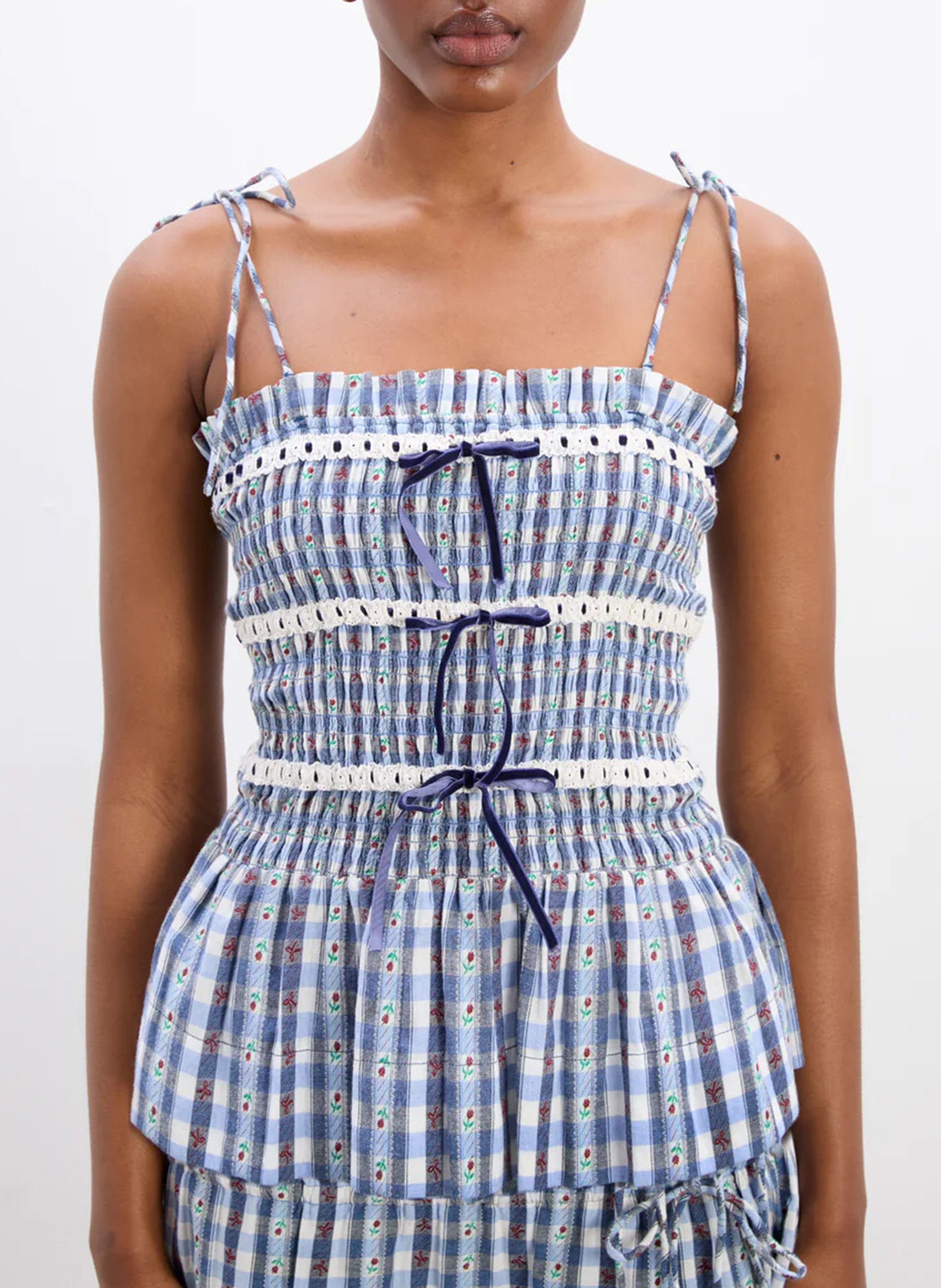 Square Neck Striped Organic Cotton Top DAMSON MADDER Blue