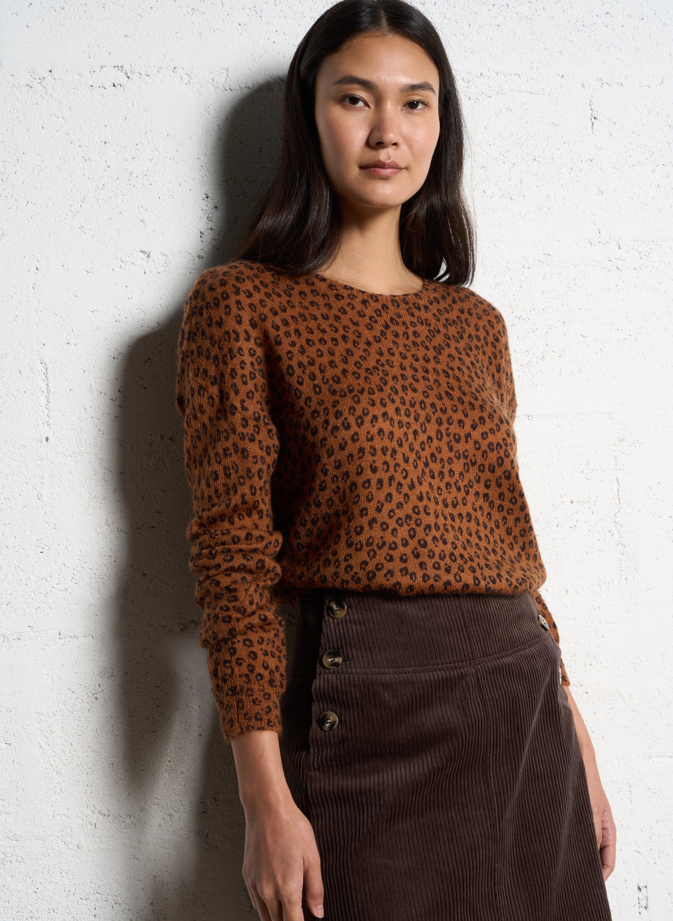 Rechte trui in bedrukte knitwear. ONE STEP Bruin