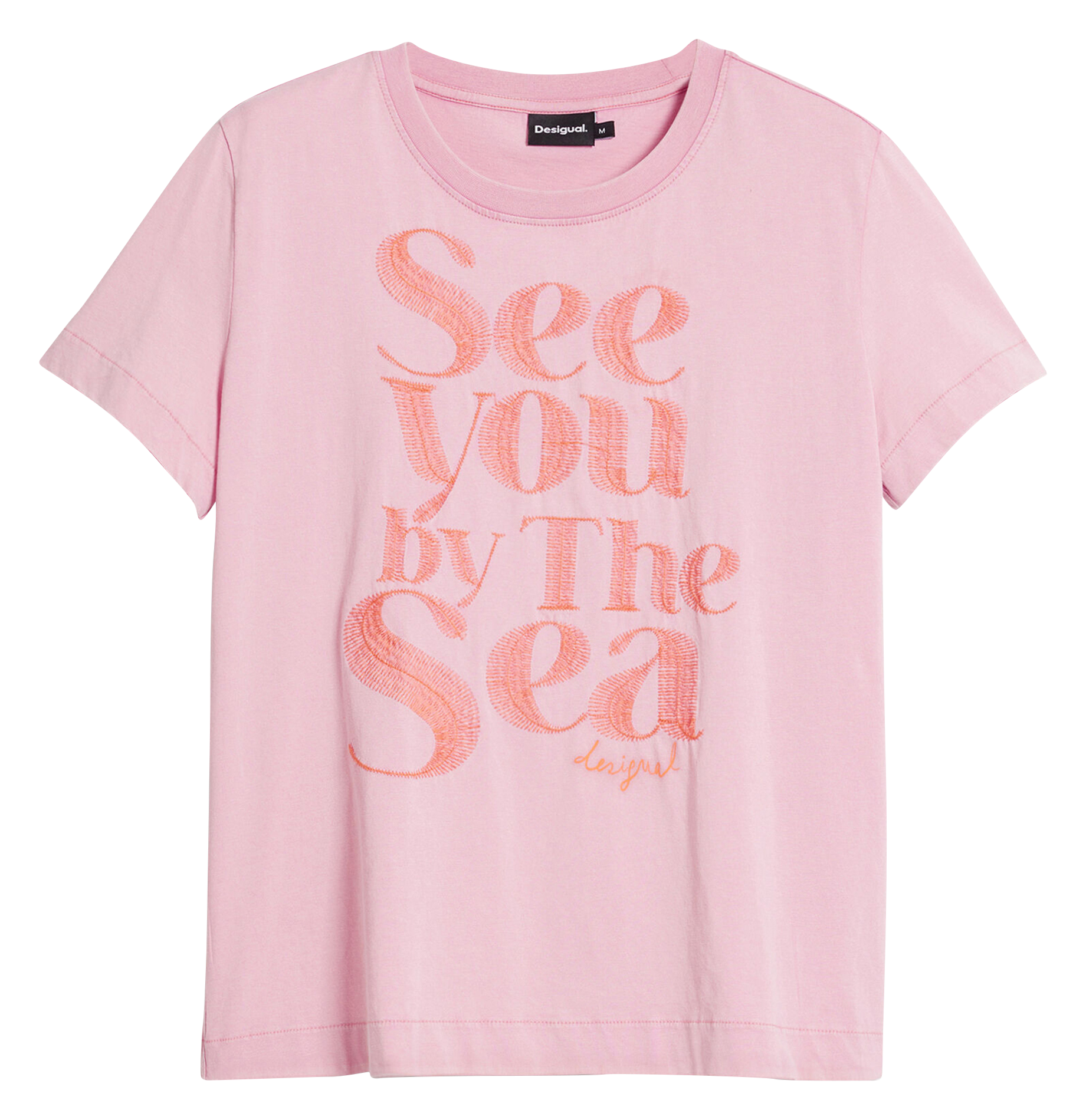 Tee-shirt droit brodé en coton DESIGUAL Rouge