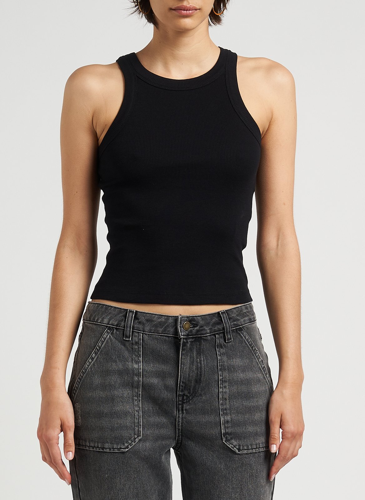 Débardeur col rond côtelé en coton BA&SH Noir