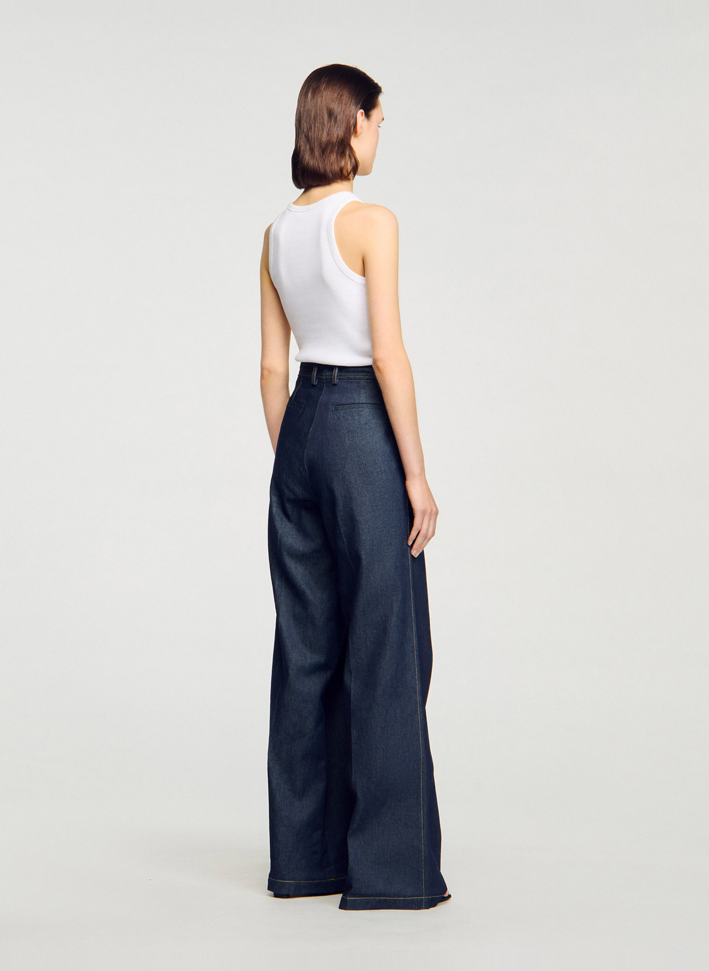 Jean large taille haute brut en coton SANDRO Bleu