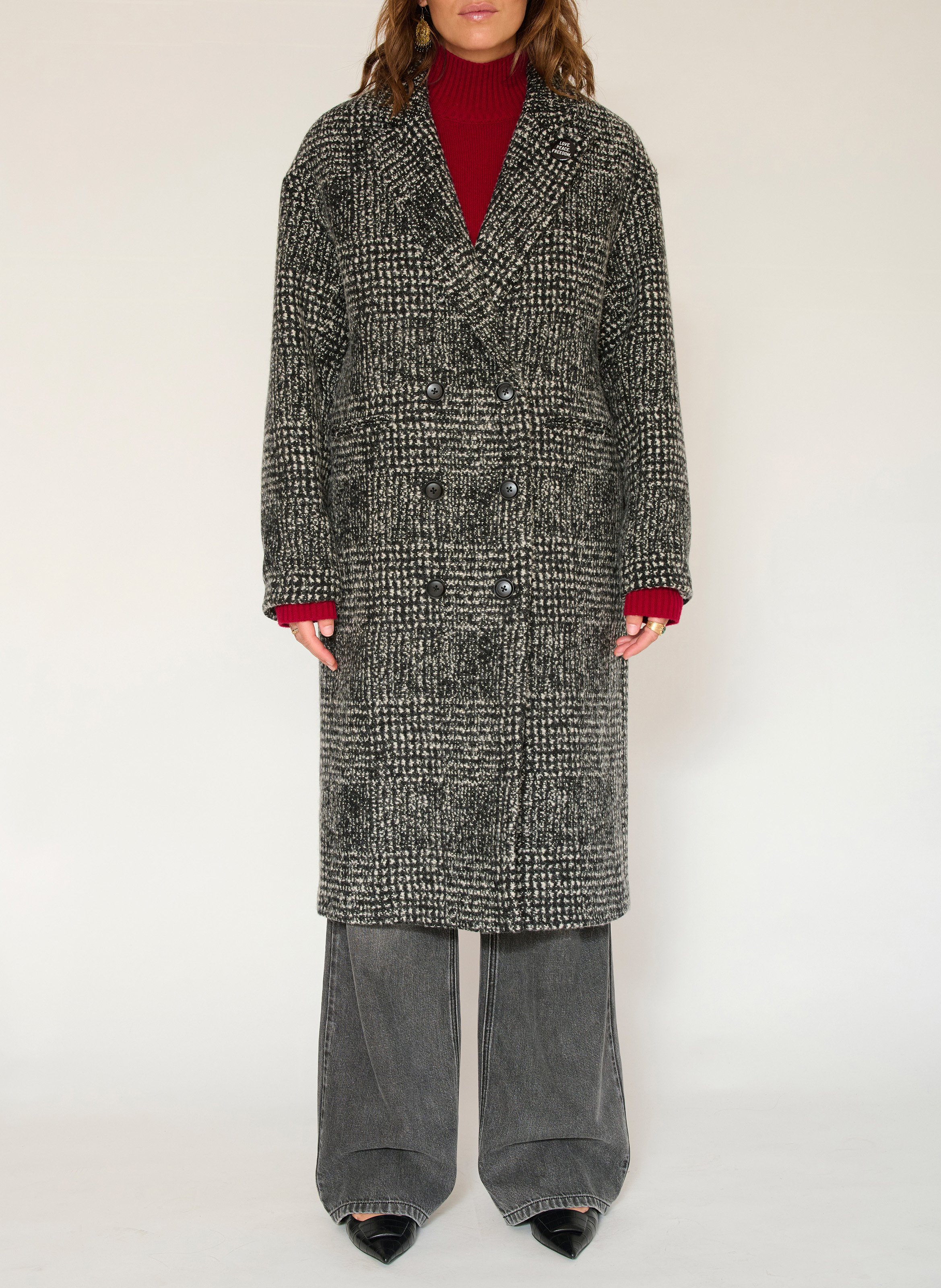 Manteau col tailleur en laine mélangée MKT Noir