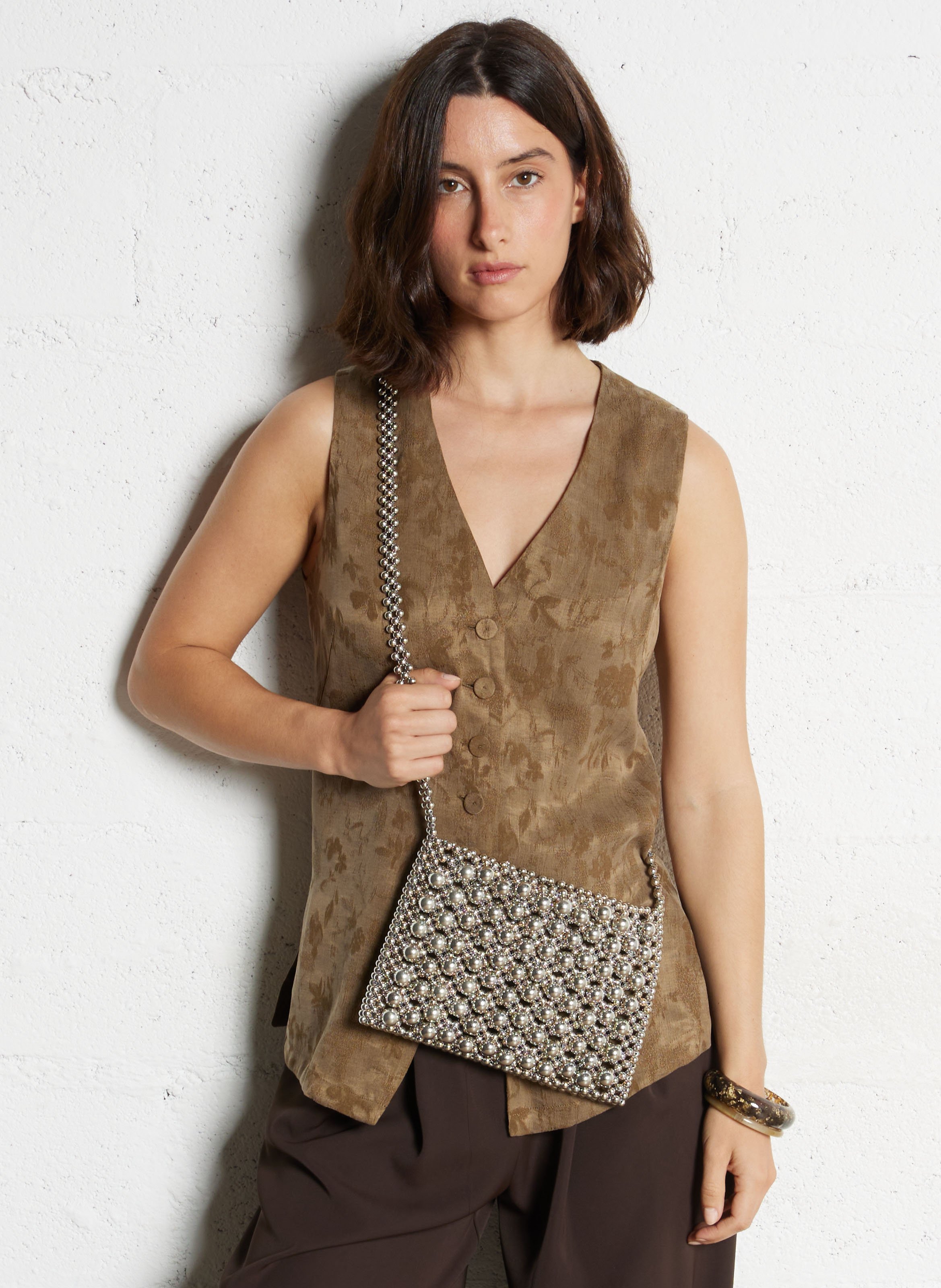 Beaded shoulder bag FEEKA Silver