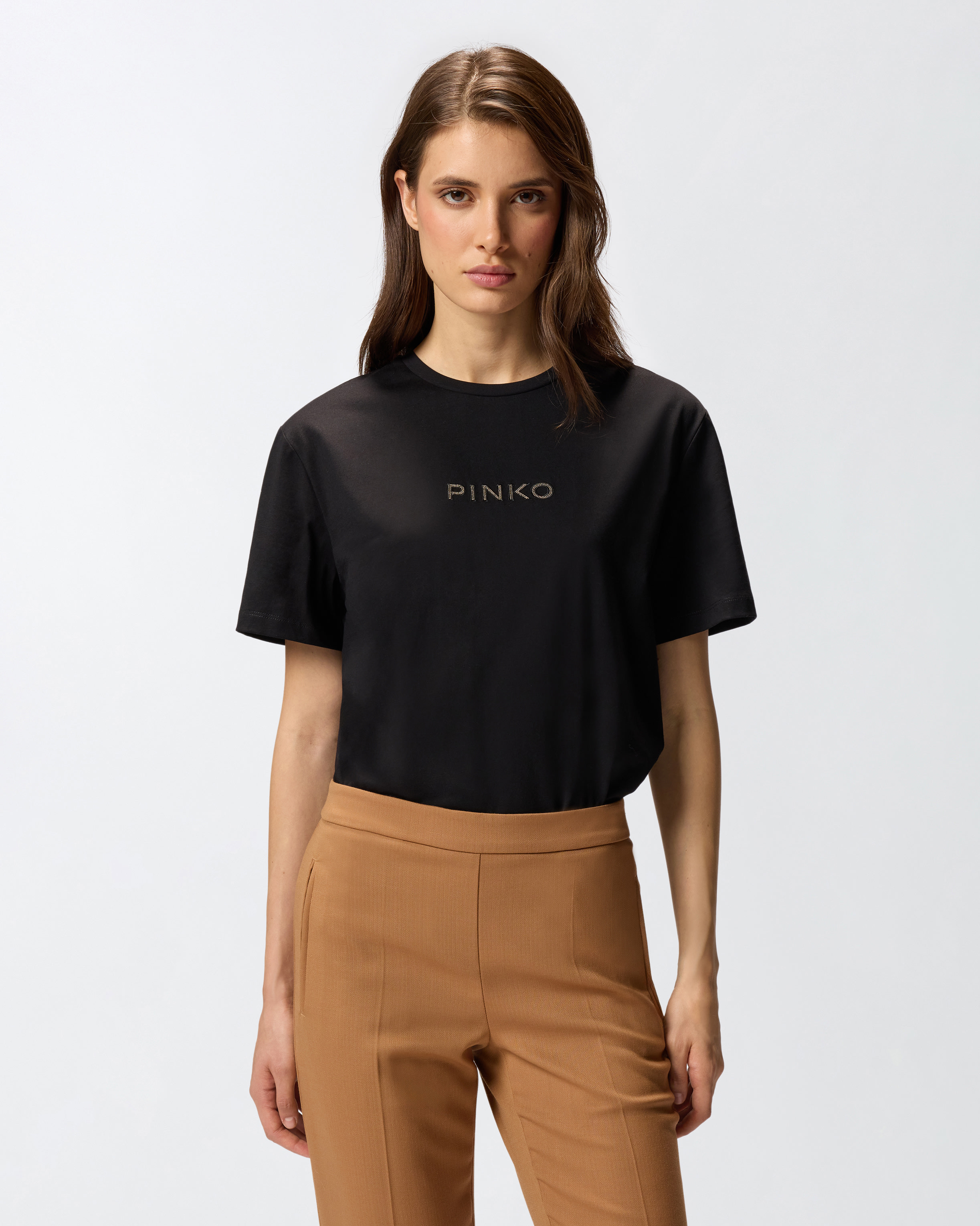 T-shirt with rhinestone logo PINKO Black