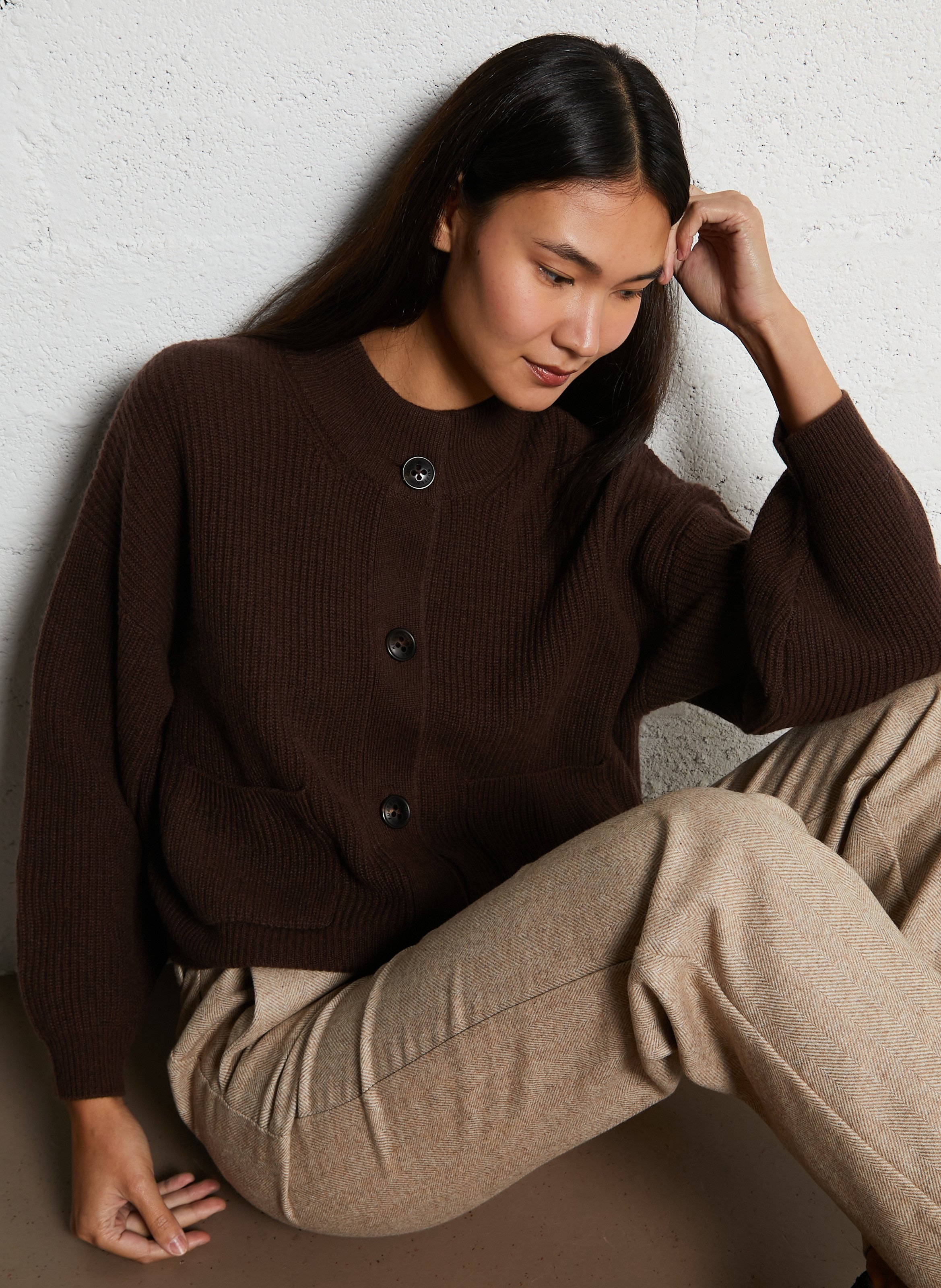 Round-neck cashmere cardigan KUJTEN Brown