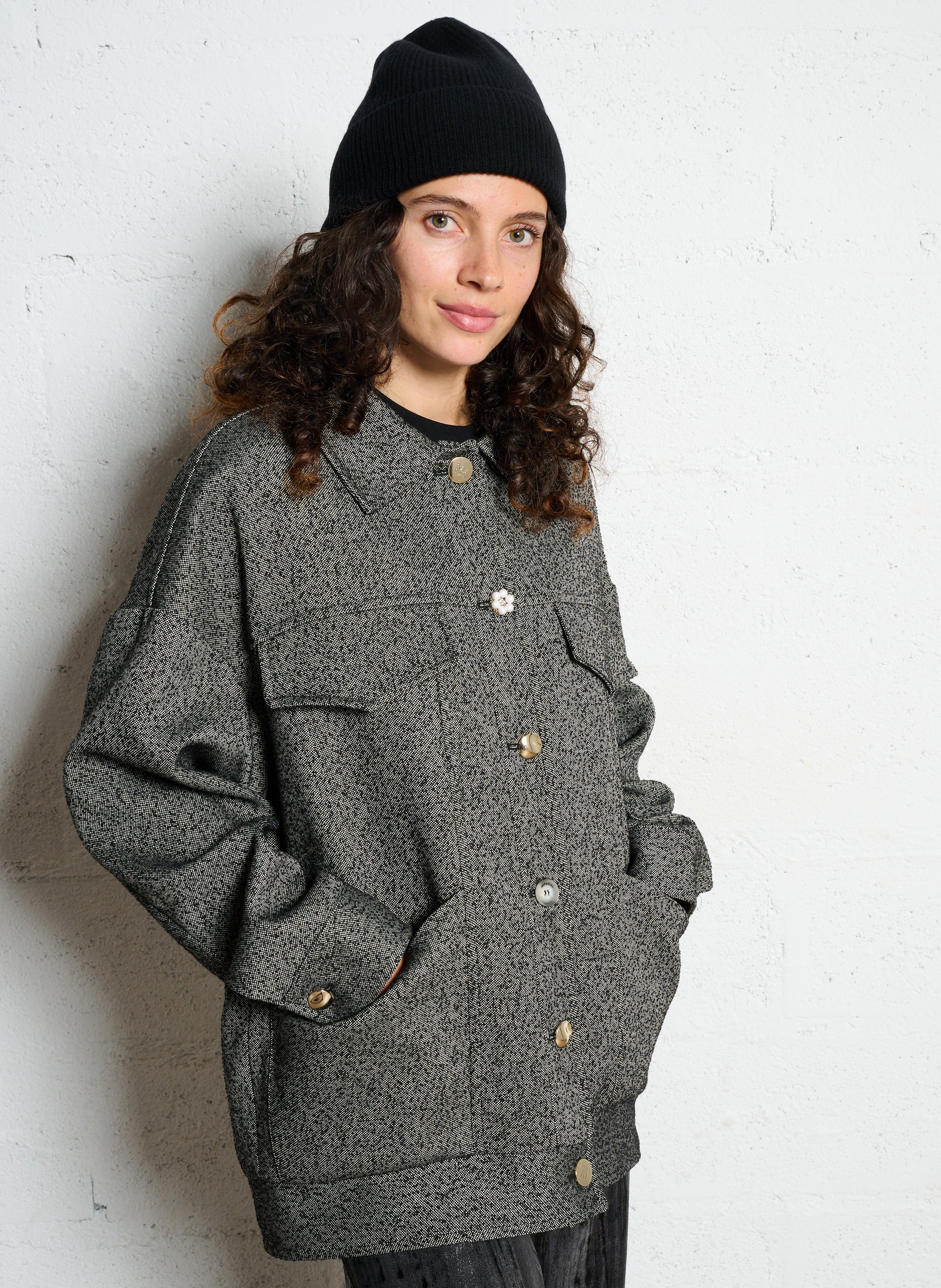 Ruime jas met sierknopen IMPERIAL Zwart