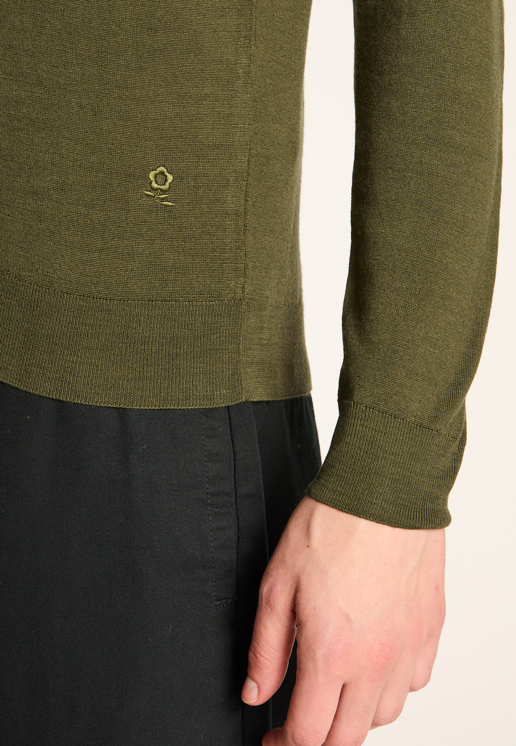 Long-sleeve Merino wool polo MAISON MONTAGUT Khaki