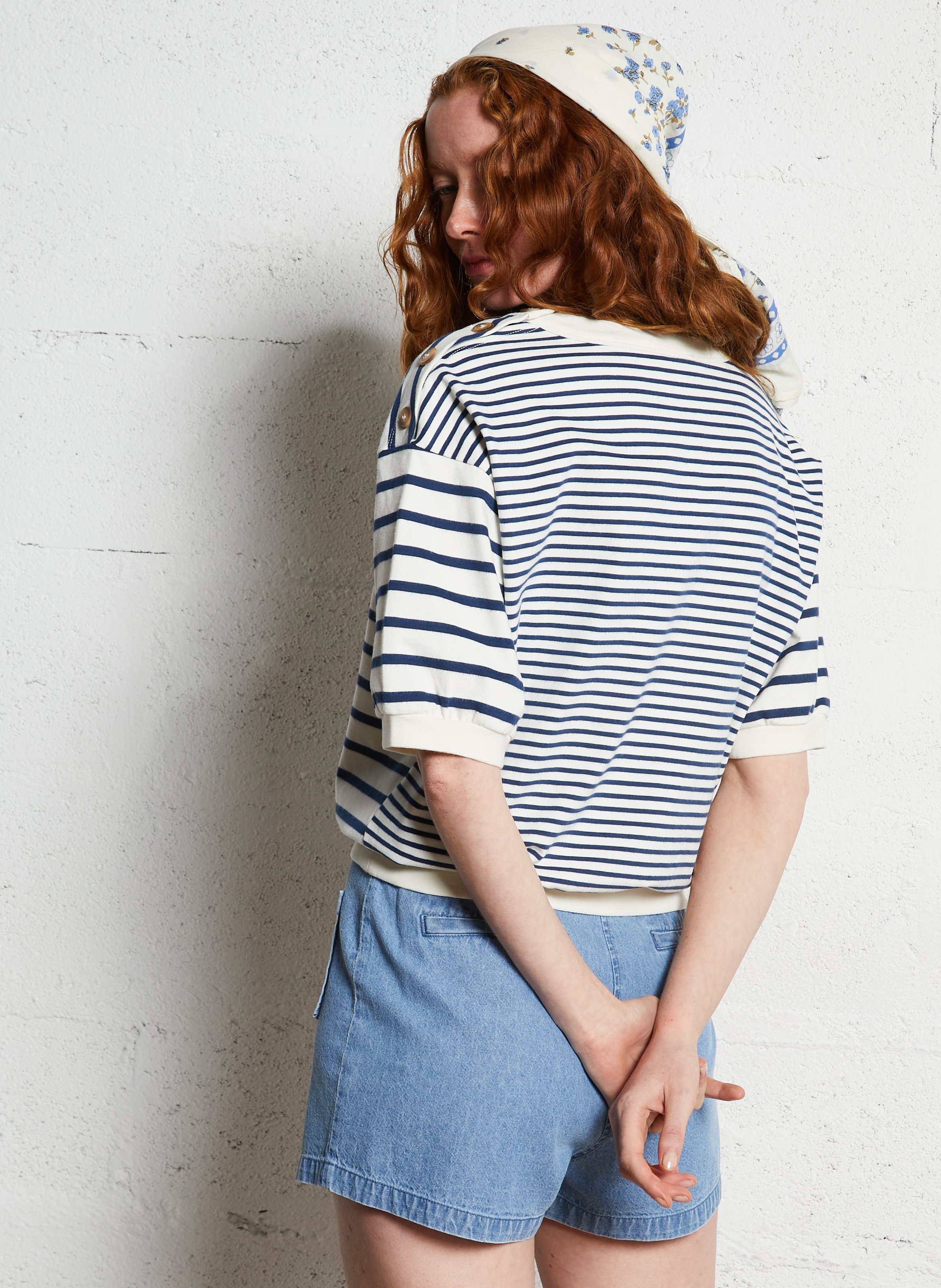Organic cotton boat-neck sweatshirt EMILE ET IDA Blue