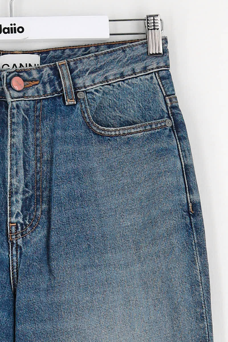 Straight cotton-blend pants GANNI - Seconde Main Blue