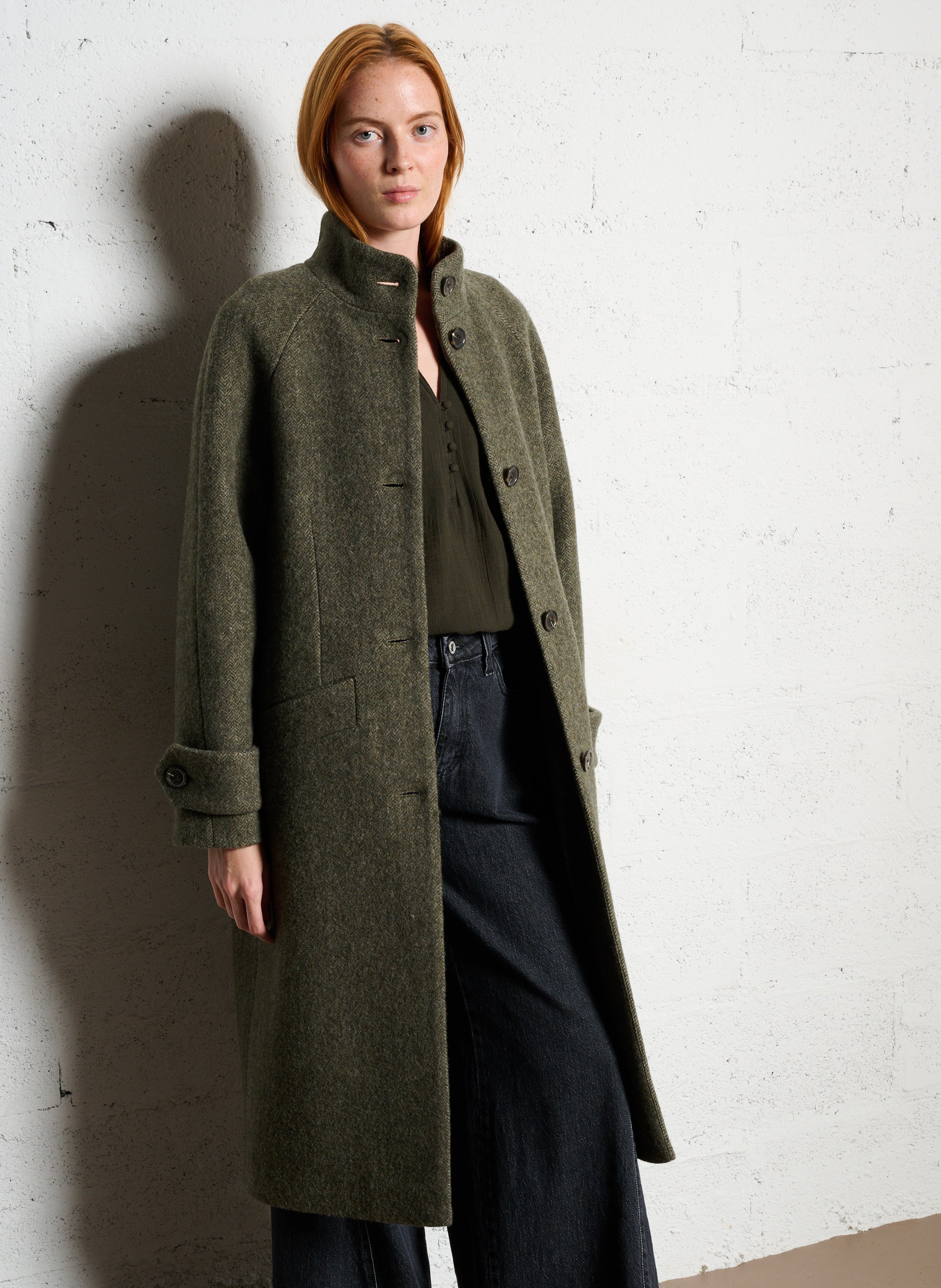 Straight wool-blend coat with high collar MAISON 123 Green