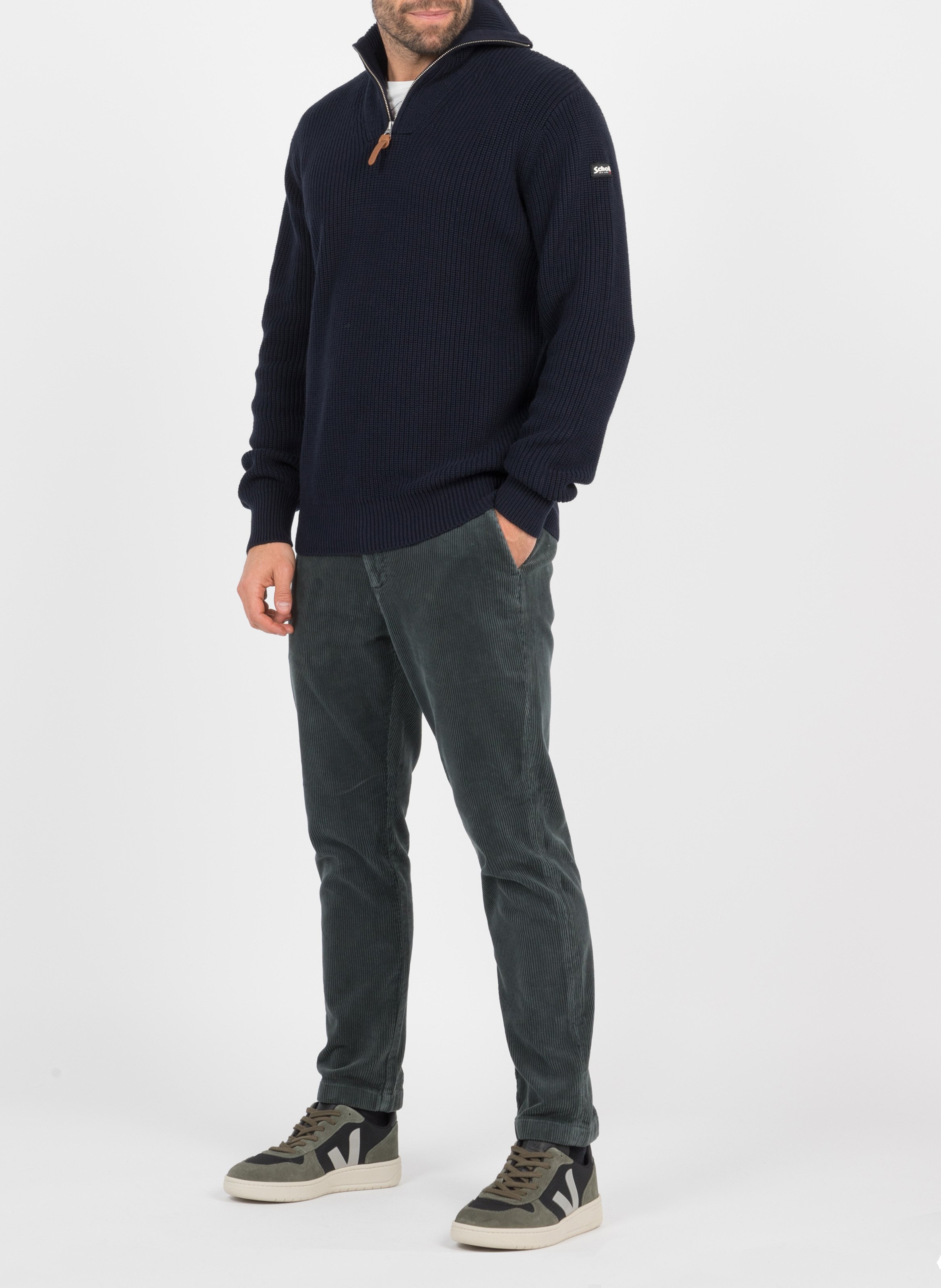 Pull col zippé regular-fit en coton SCHOTT Bleu